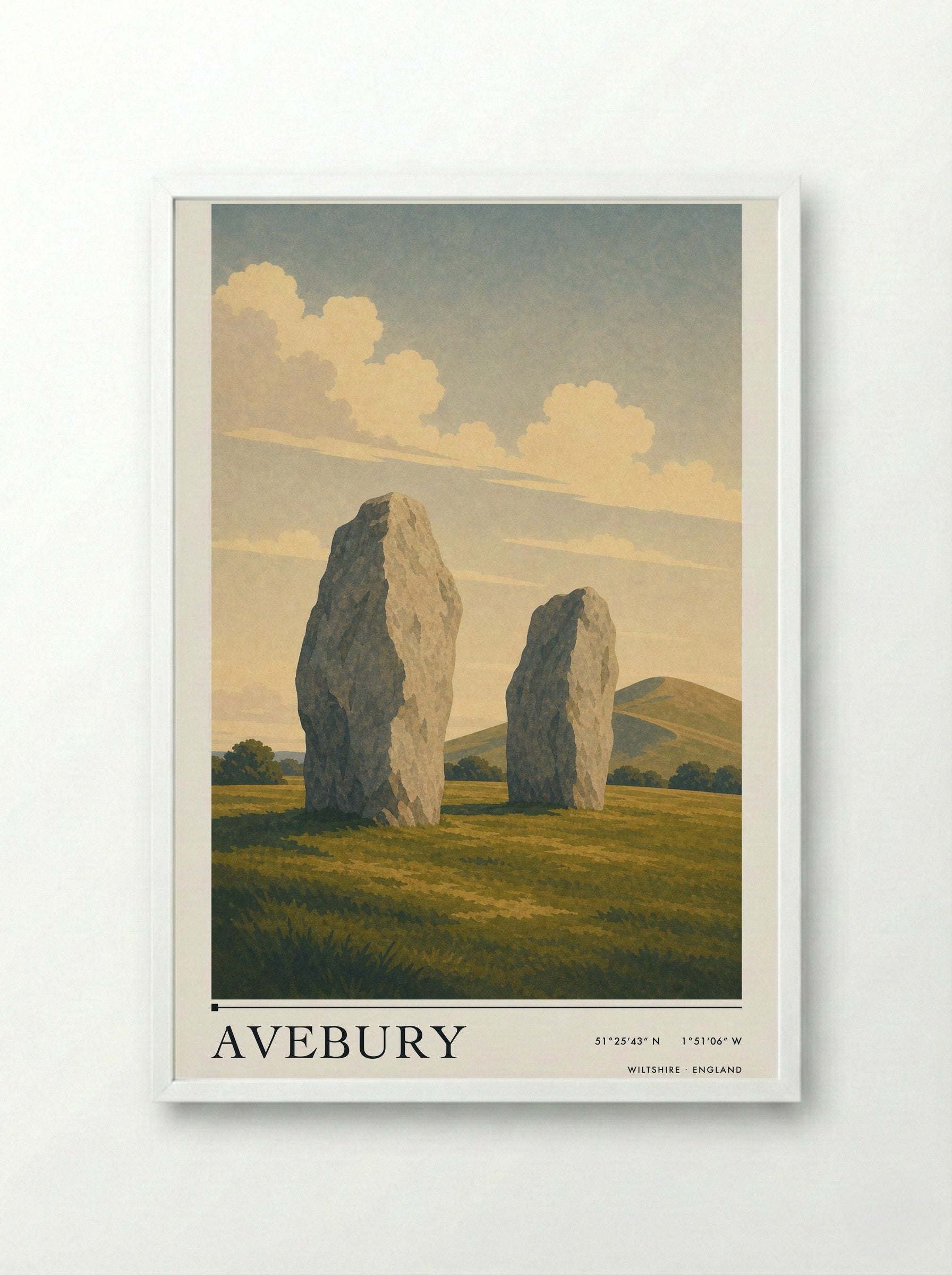 Avebury Wiltshire England Travel Poster - Framed Print White