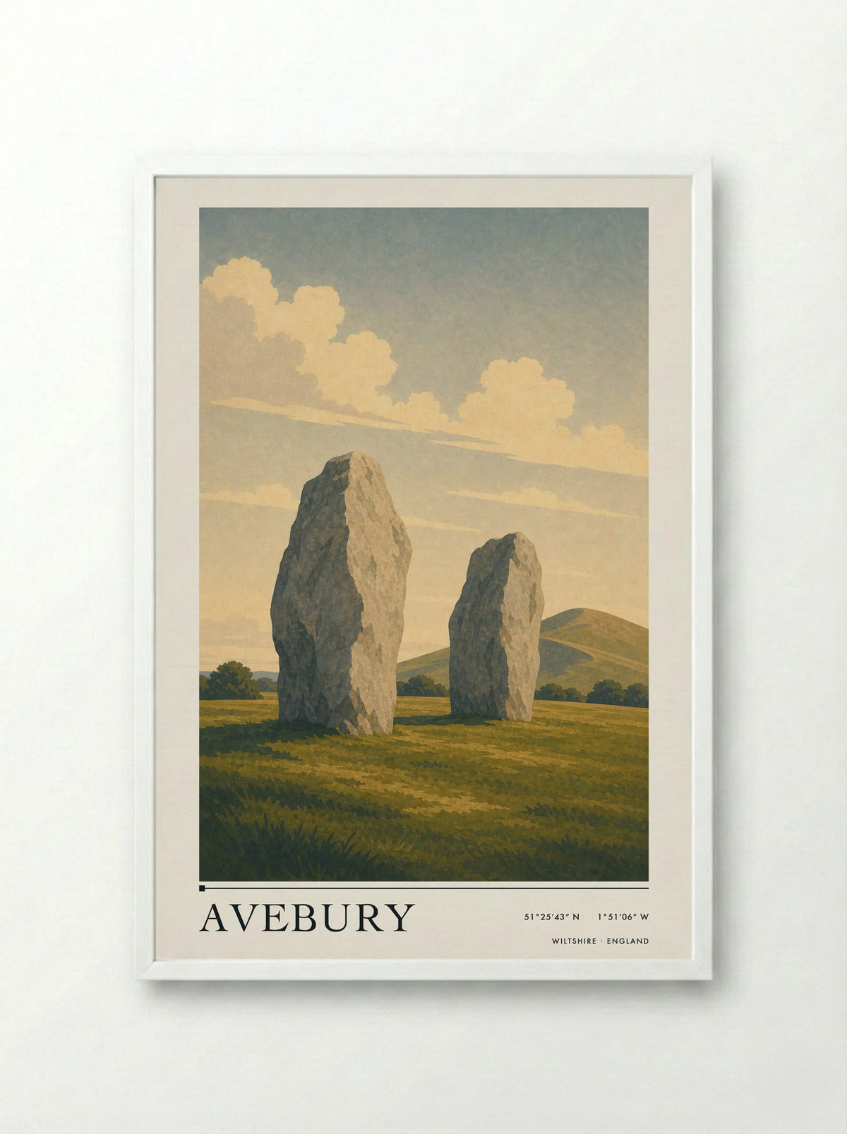 Avebury Wiltshire England Travel Poster - Framed Print White