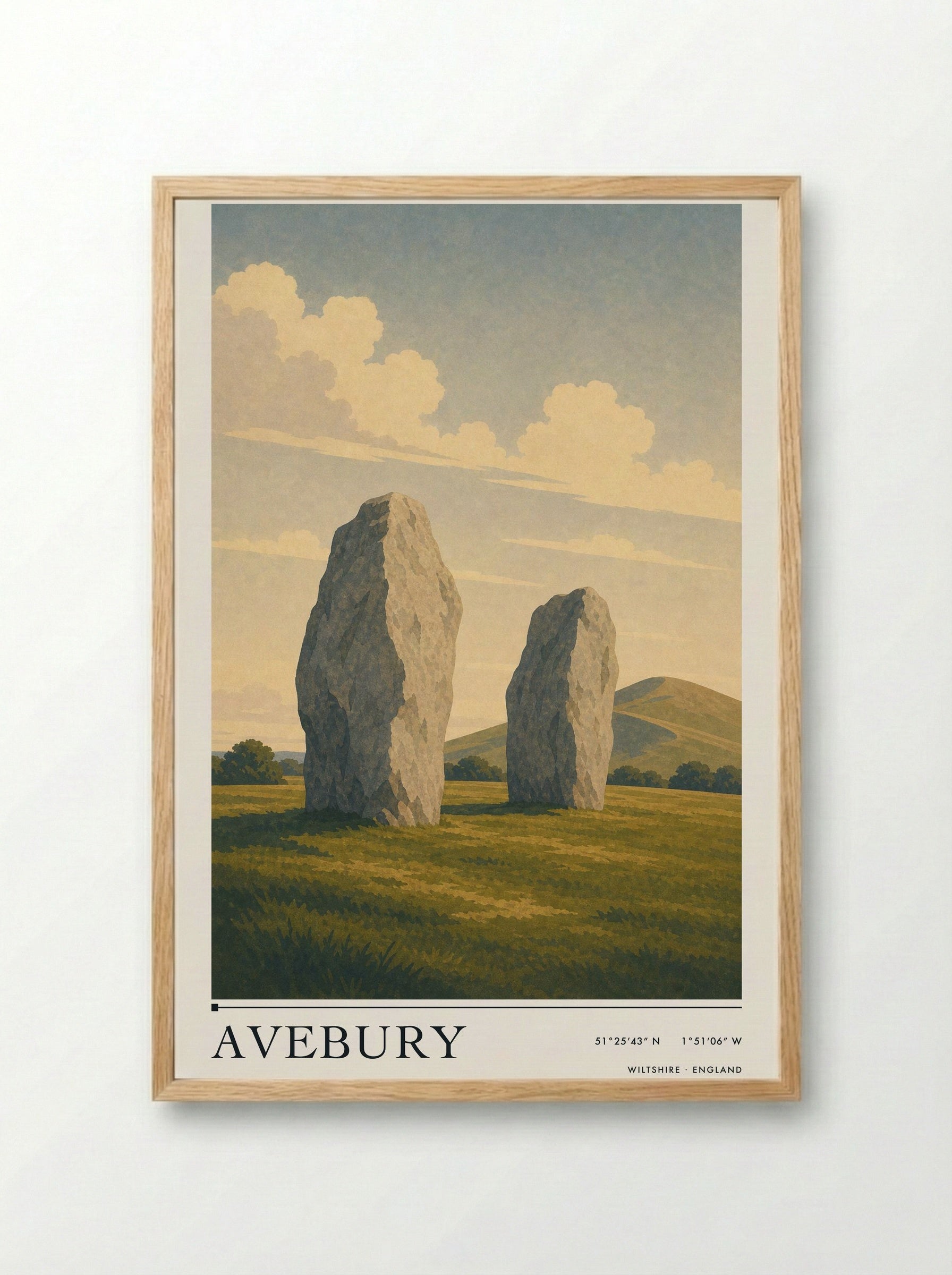 Avebury Wiltshire England Travel Poster - Framed Print Wood