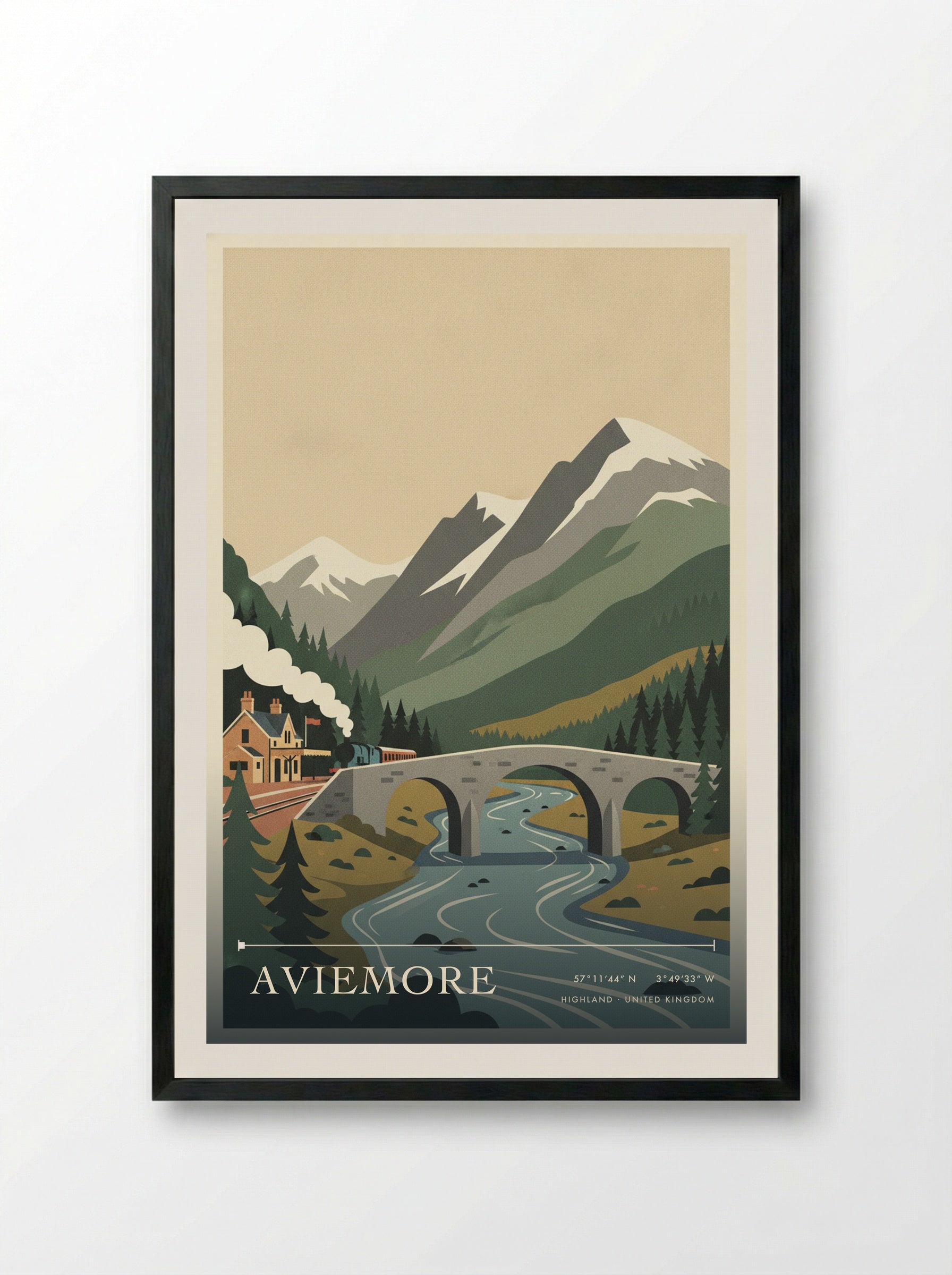 Aviemore Highland United Kingdom Travel Poster - Framed Print Black