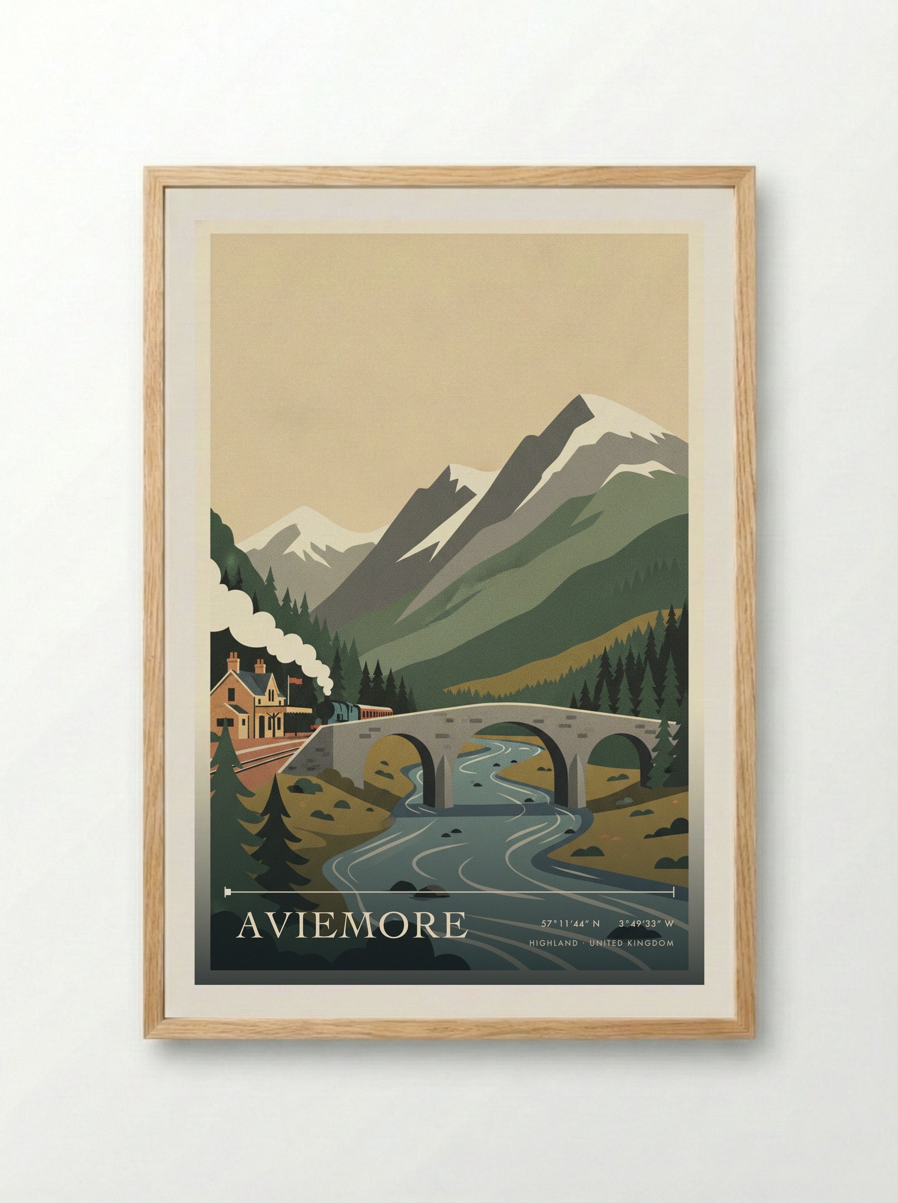 Aviemore Highland United Kingdom Travel Poster - Framed Print Wood