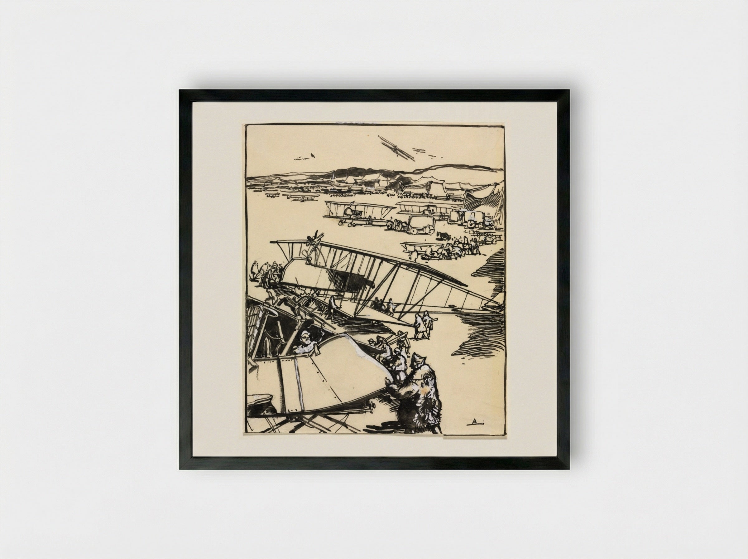 Avions reposant sur le terrain (recto) - Auguste Louis Lepère - Framed Print Black
