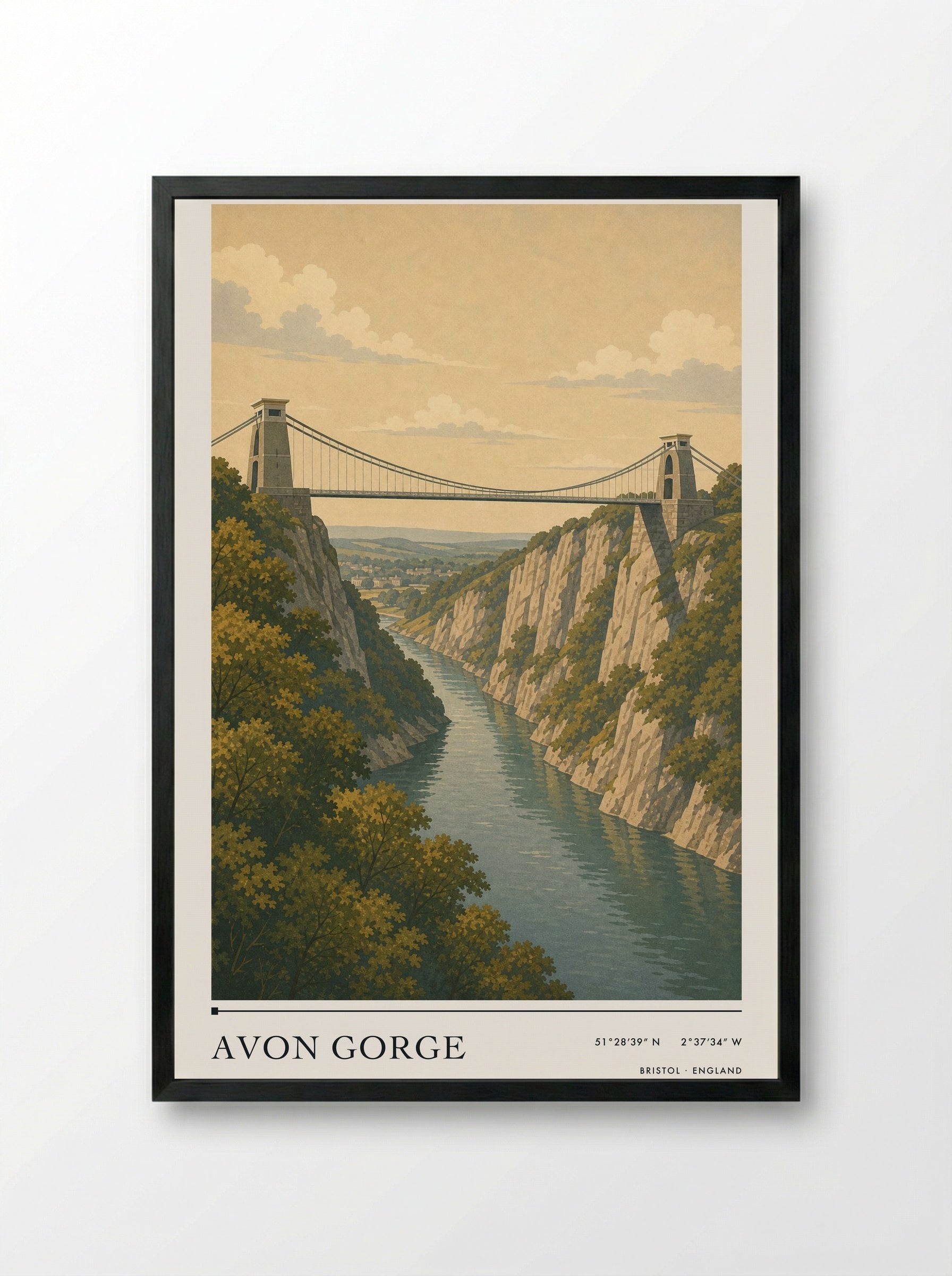 Avon Gorge Bristol England Travel Poster - Framed Print Black