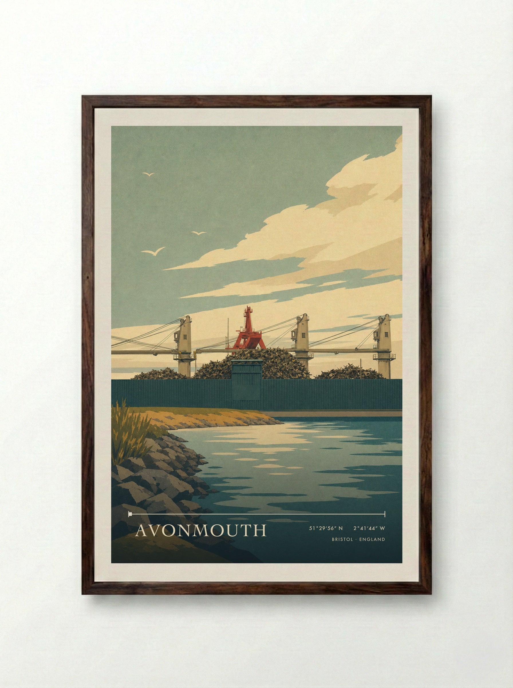 Avonmouth Bristol England Travel Poster - Framed Print Dark Wood