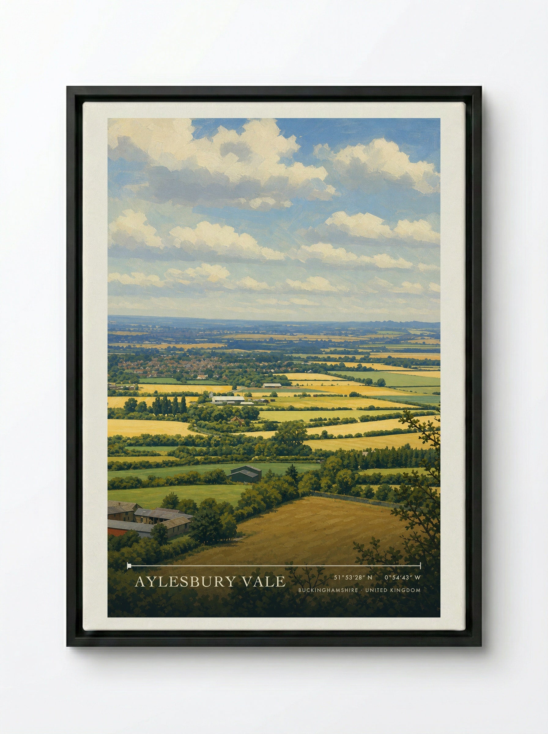 Aylesbury Vale Buckinghamshire United Kingdom Travel Poster - Framed Canvas Black