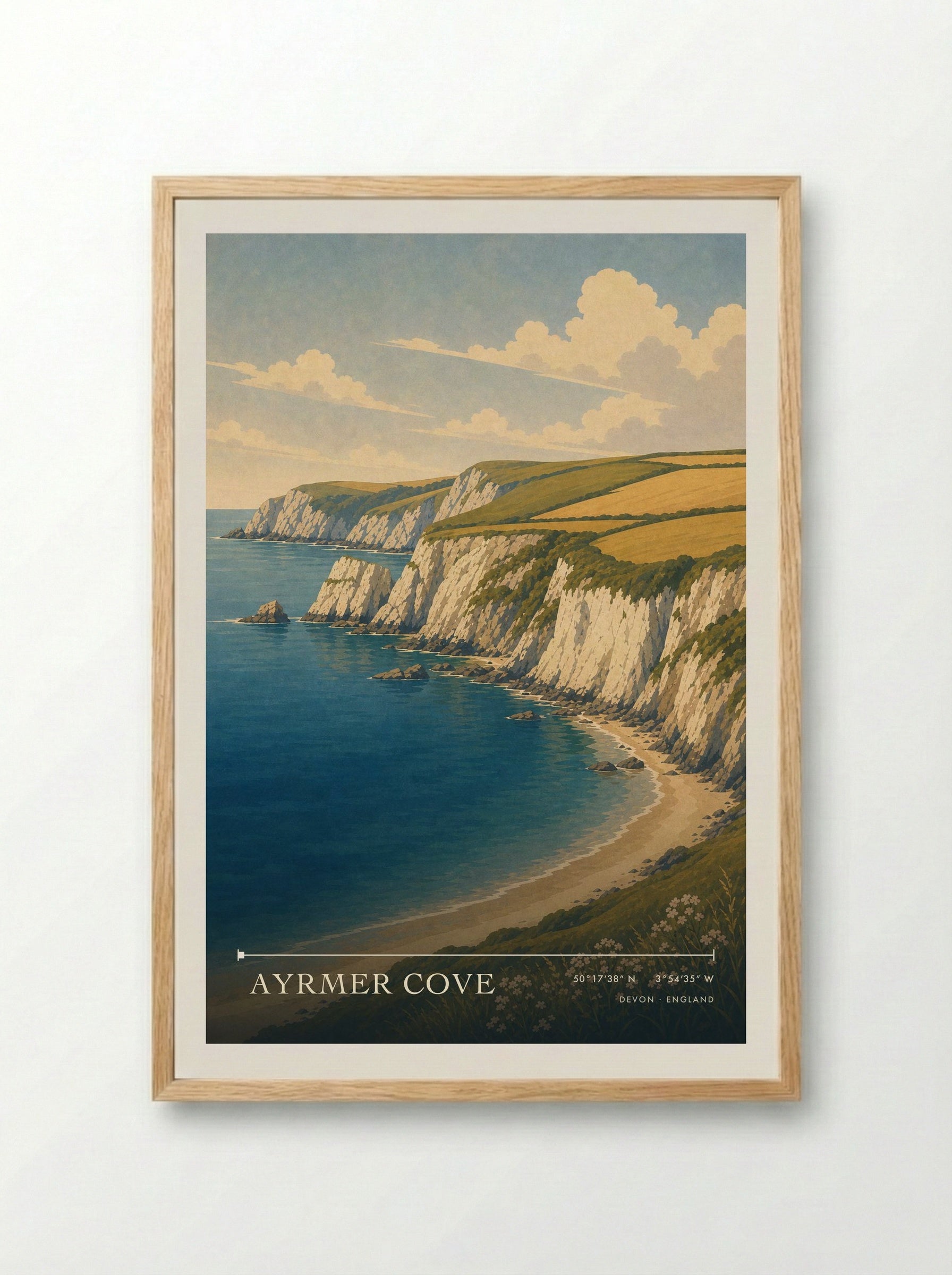 Ayrmer Cove Devon England Travel Poster - Framed Print Wood