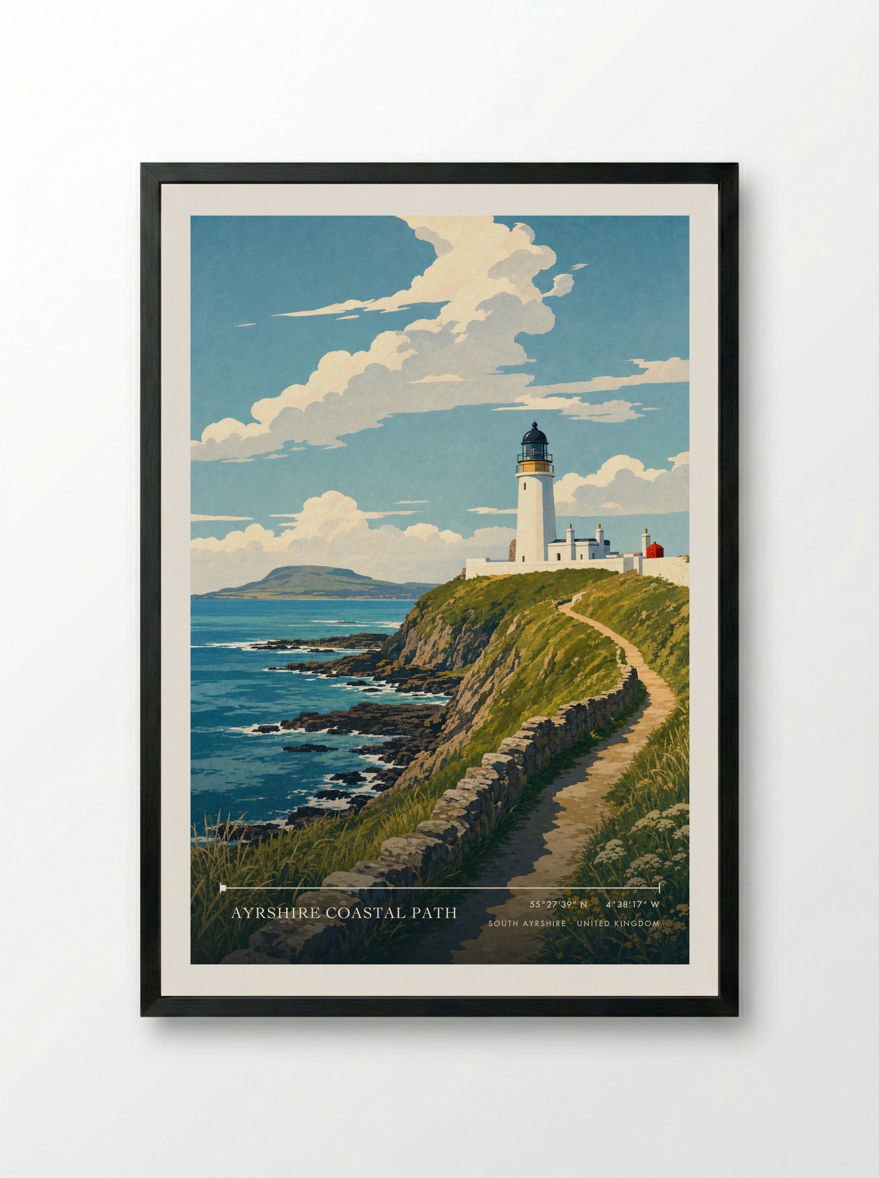 Ayrshire Coastal Path South Ayrshire United Kingdom Travel Poster - Framed Print Black