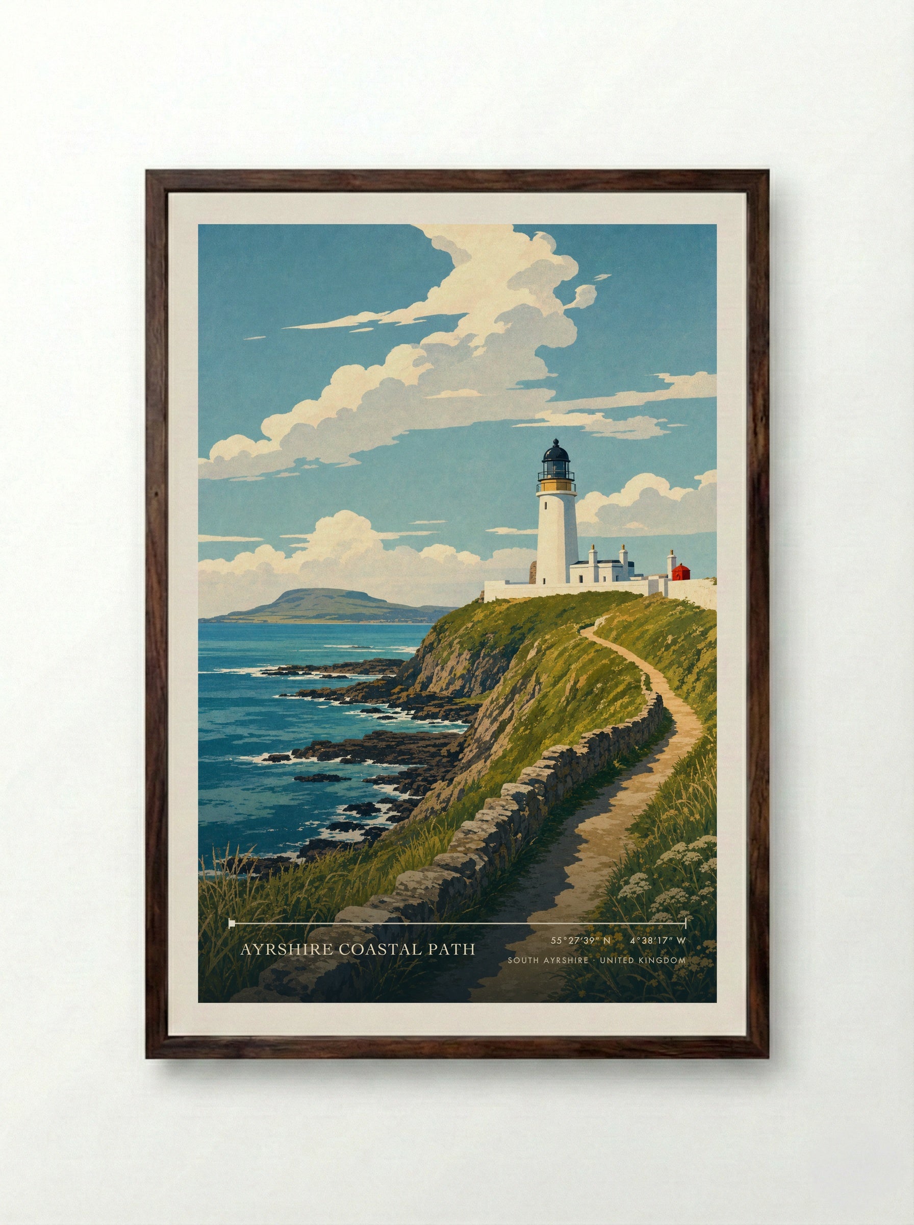 Ayrshire Coastal Path South Ayrshire United Kingdom Travel Poster - Framed Print Dark Wood