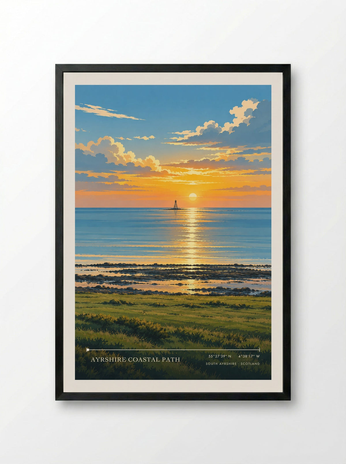 Ayrshire Coastal Path, South Ayrshire | Travel Poster - Framed Print Black