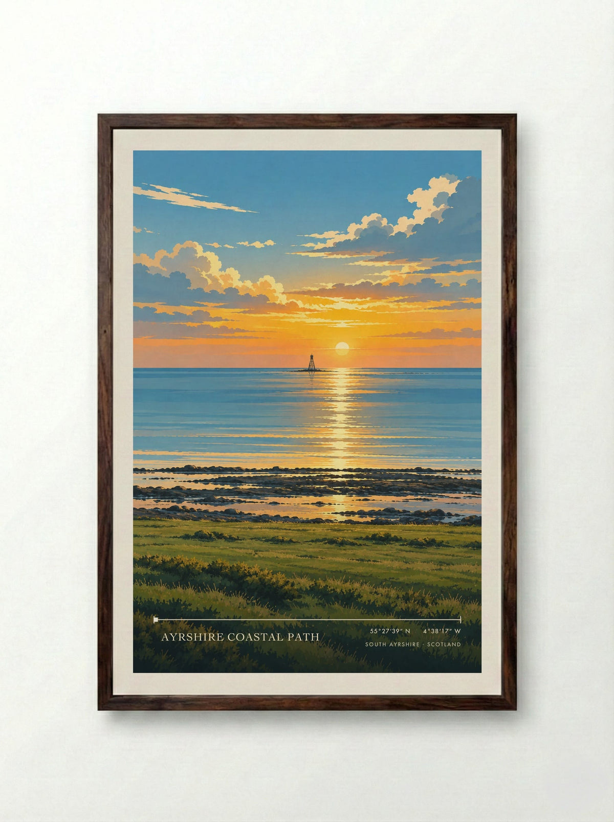 Ayrshire Coastal Path, South Ayrshire | Travel Poster - Framed Print Dark Wood