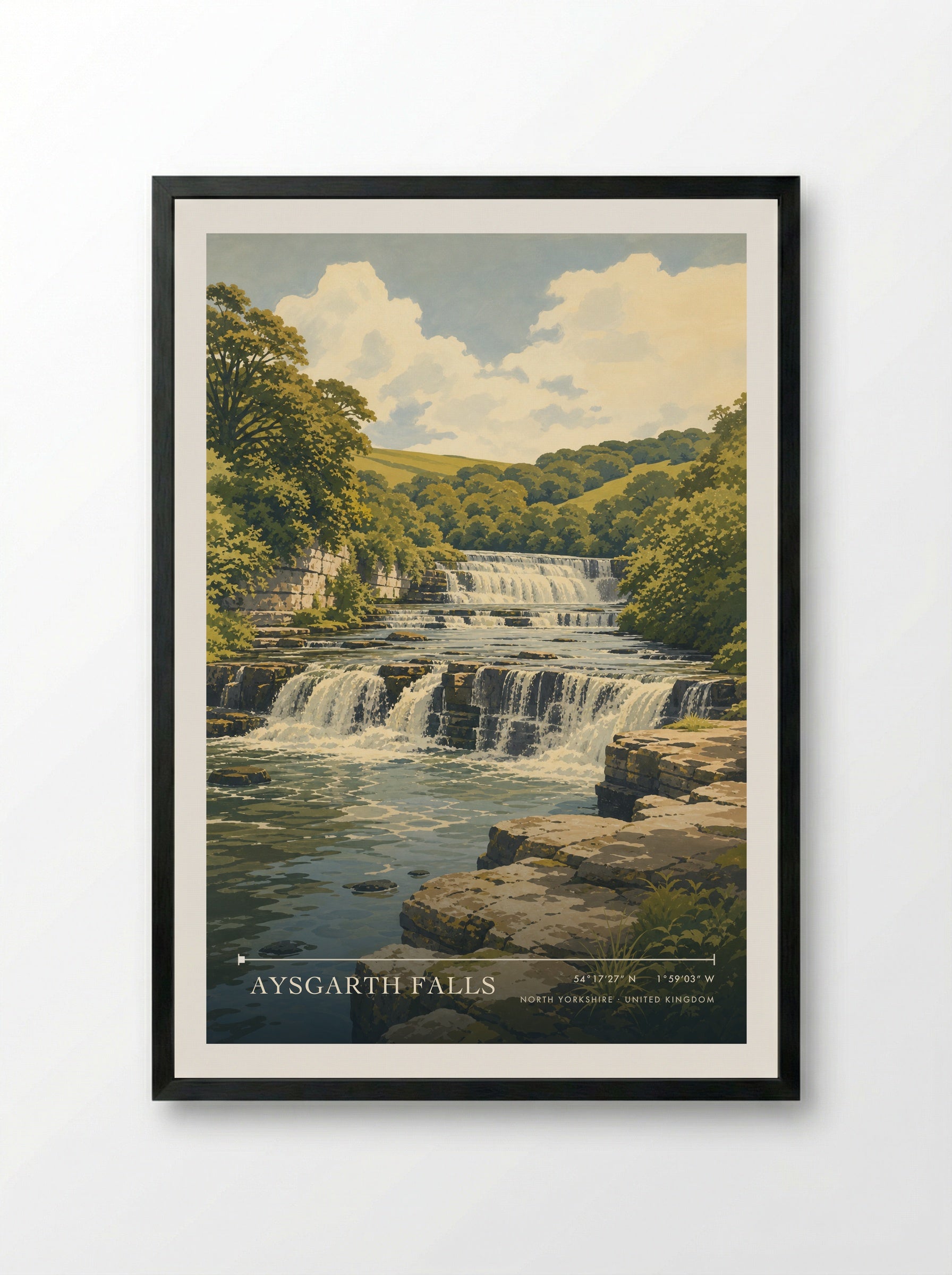 Aysgarth Falls North Yorkshire United Kingdom Travel Poster - Framed Print Black