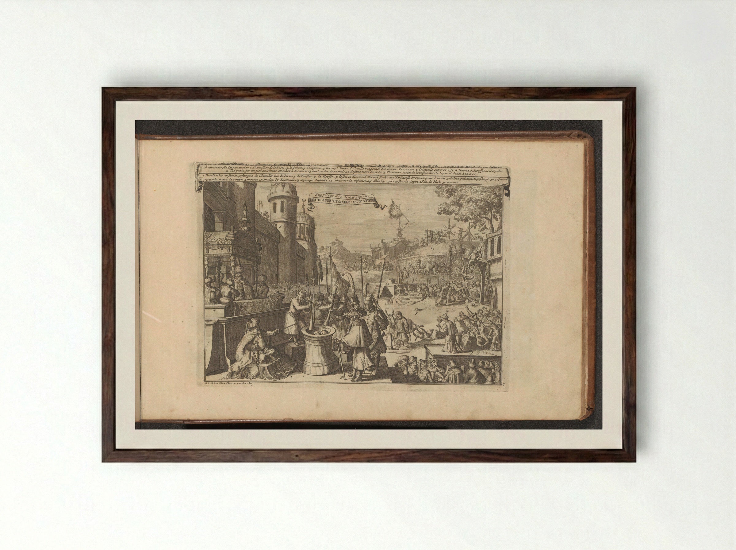 Aziatische straffen - Romeyn de Hooghe - Framed Print Dark Wood