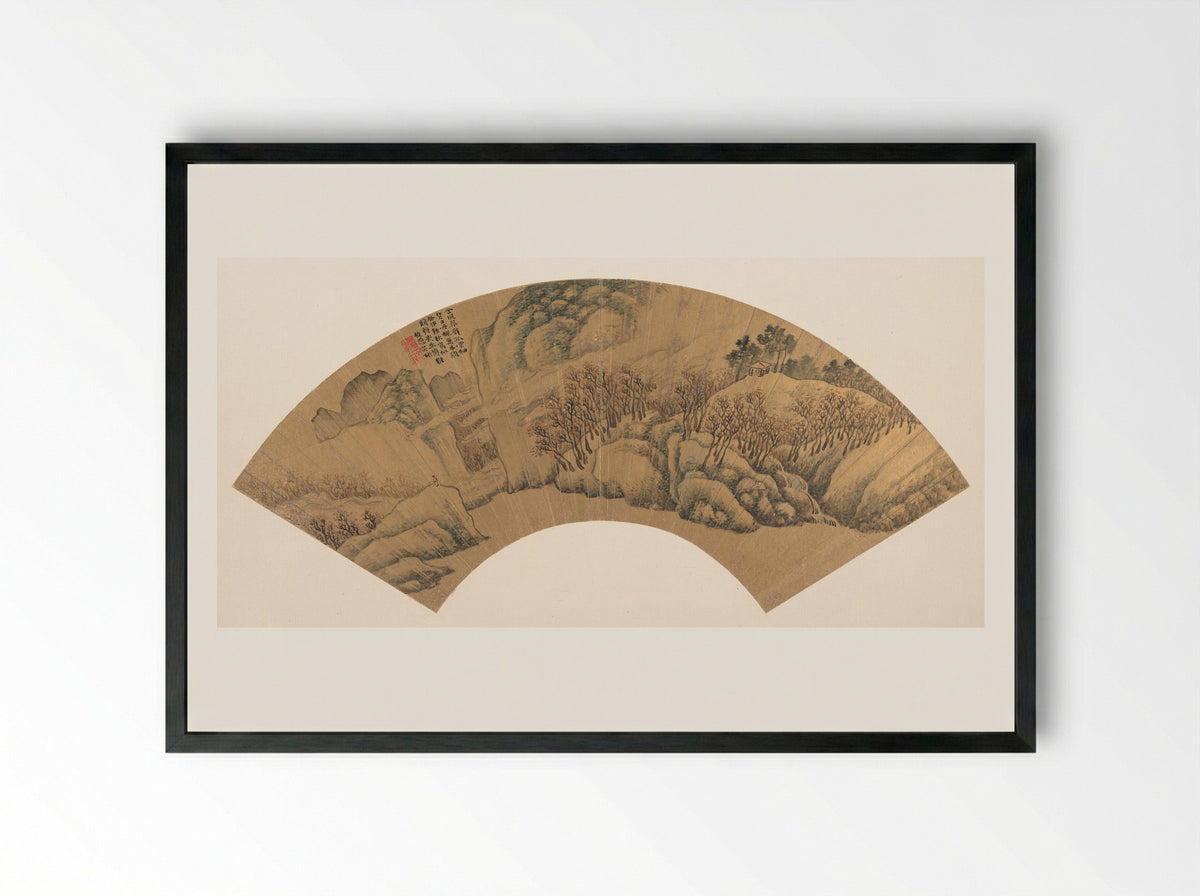 Azure Cliff with Red Maples - Wu Bin - Framed Print Black