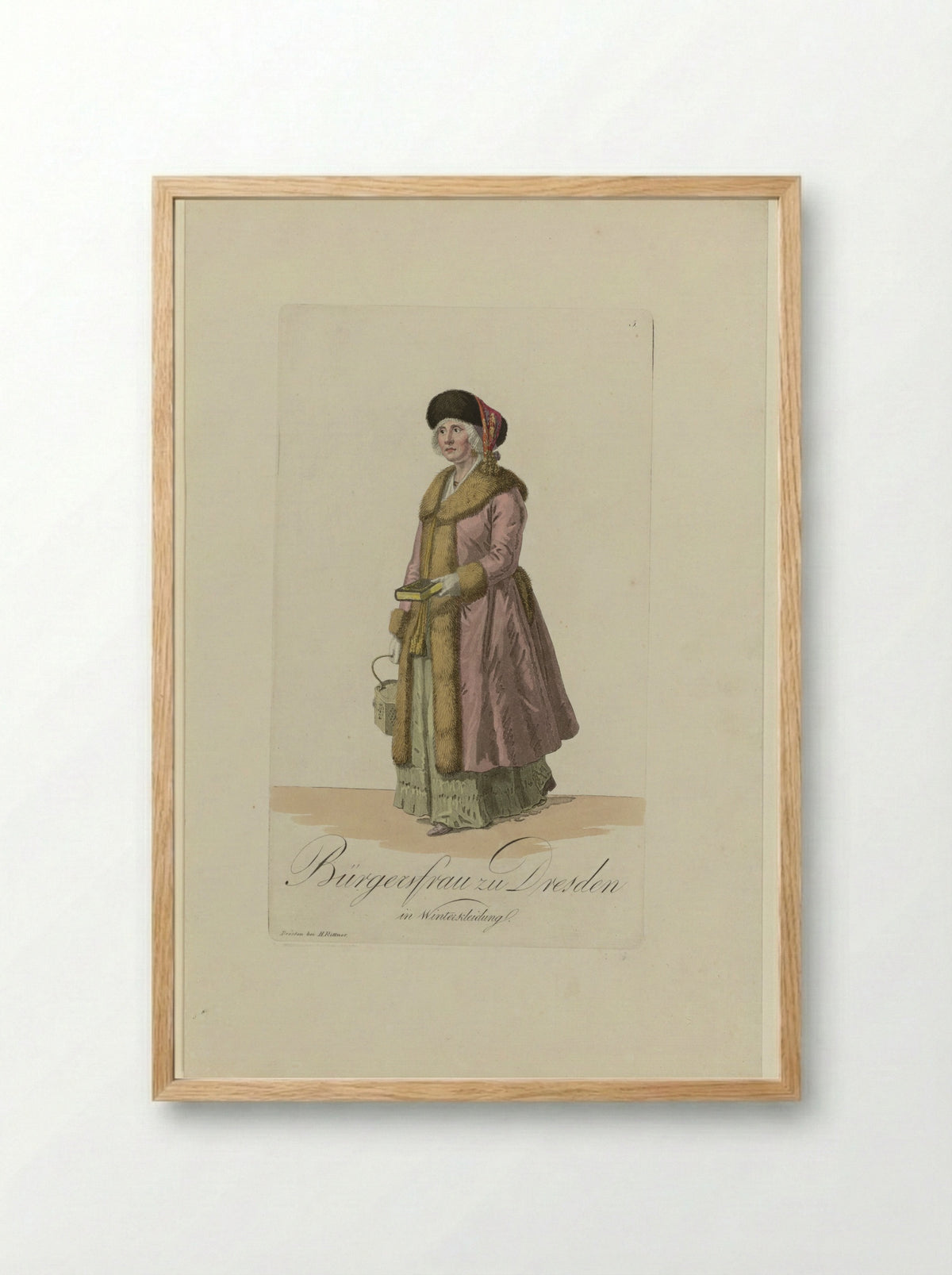 Bürgerfrau zu Dresden in Winterkleidung - Samuel Gränicher - Framed Print Wood