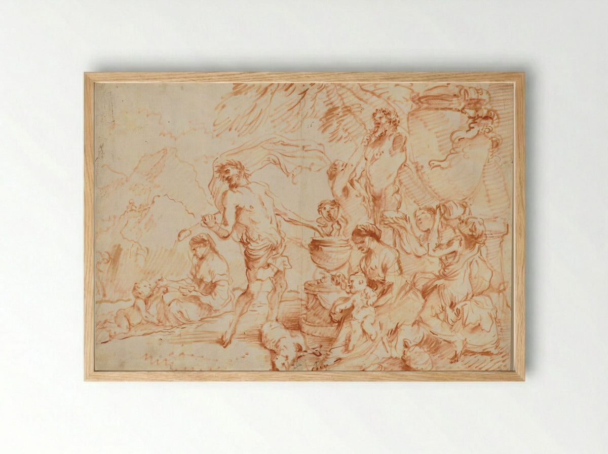 Bacchanal Before a Herm - Giovanni Benedetto Castiglione - Framed Print Wood