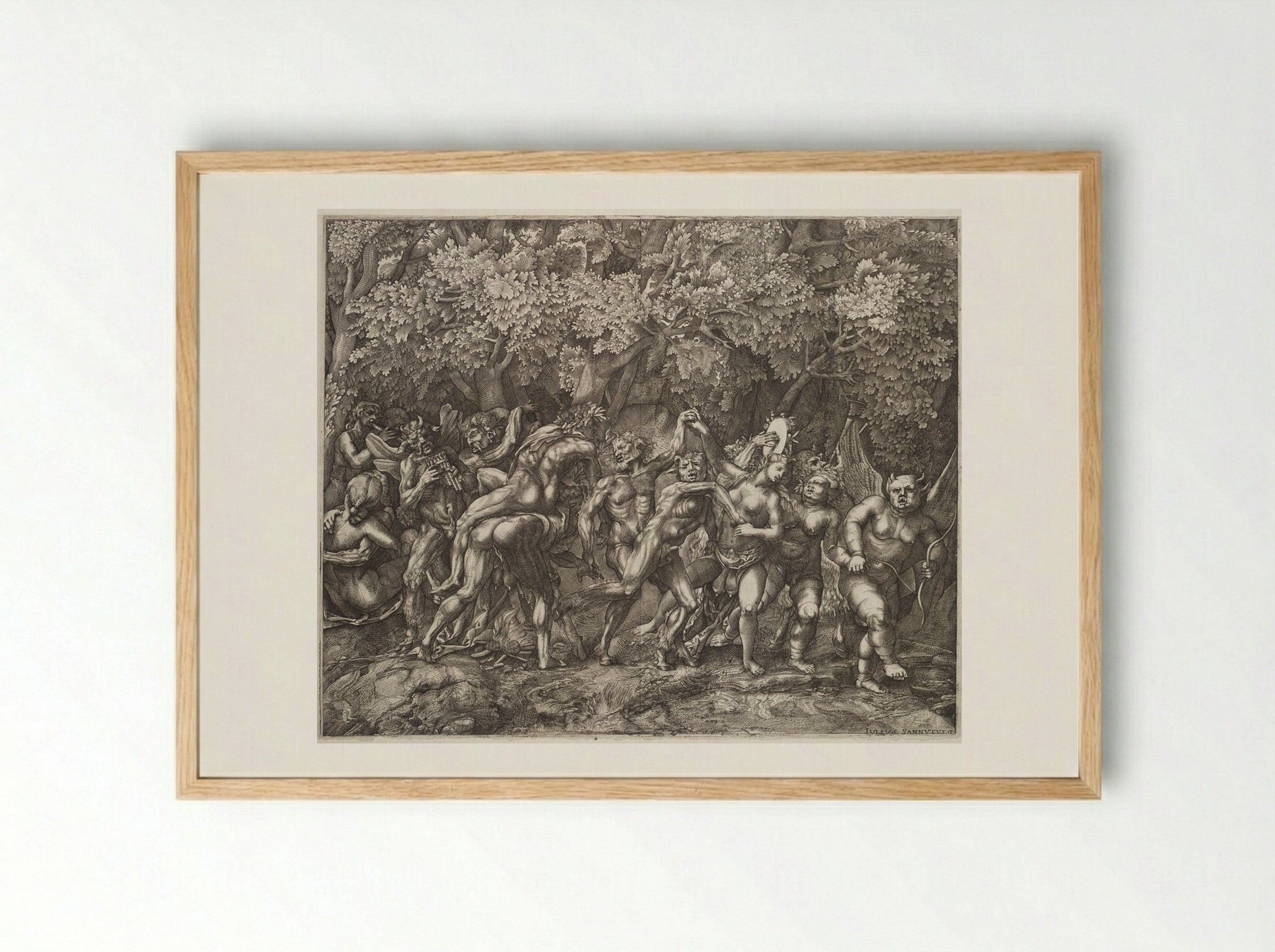 Bacchanal in a Forest - Giulio Sanuto - Framed Print Wood