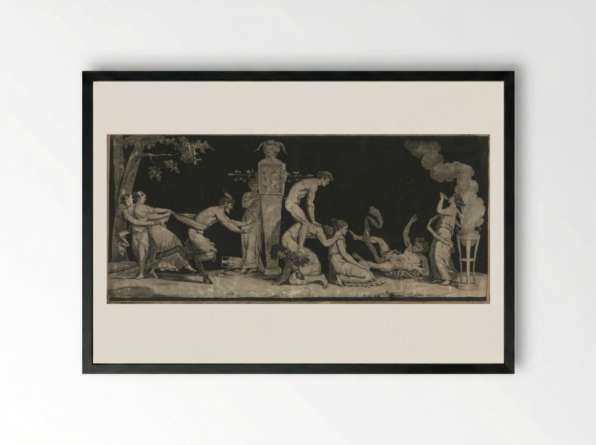 Bacchanal, the Game of Leap Frog - Laurent Guyot - Framed Print Black