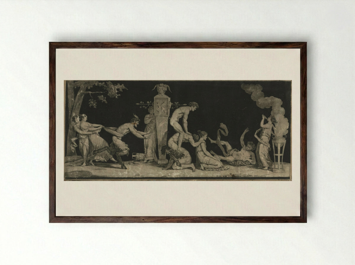 Bacchanal, the Game of Leap Frog - Laurent Guyot - Framed Print Dark Wood