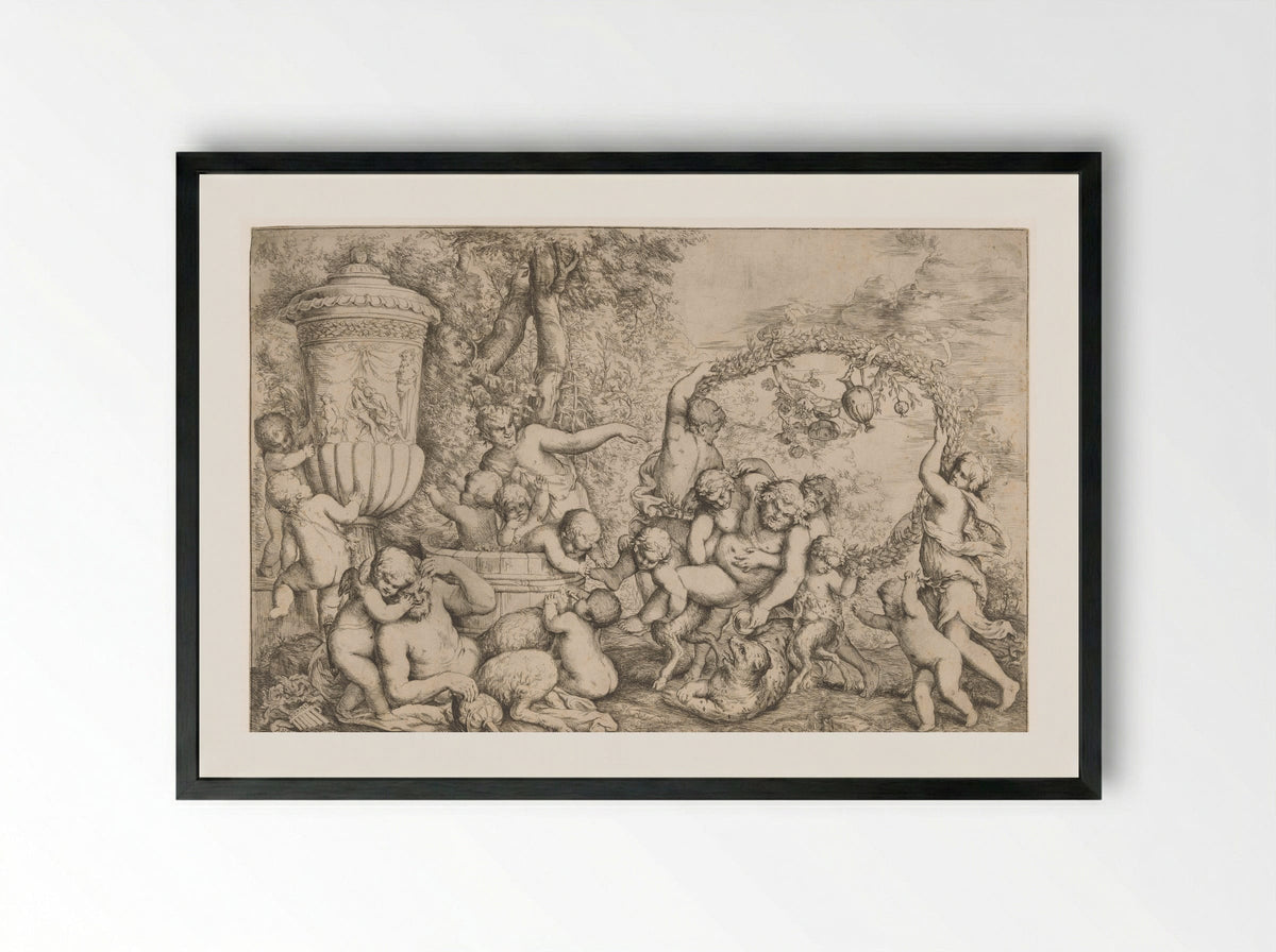 Bacchanal with Silenus - Giovanni Andrea Podestà - Framed Print Black