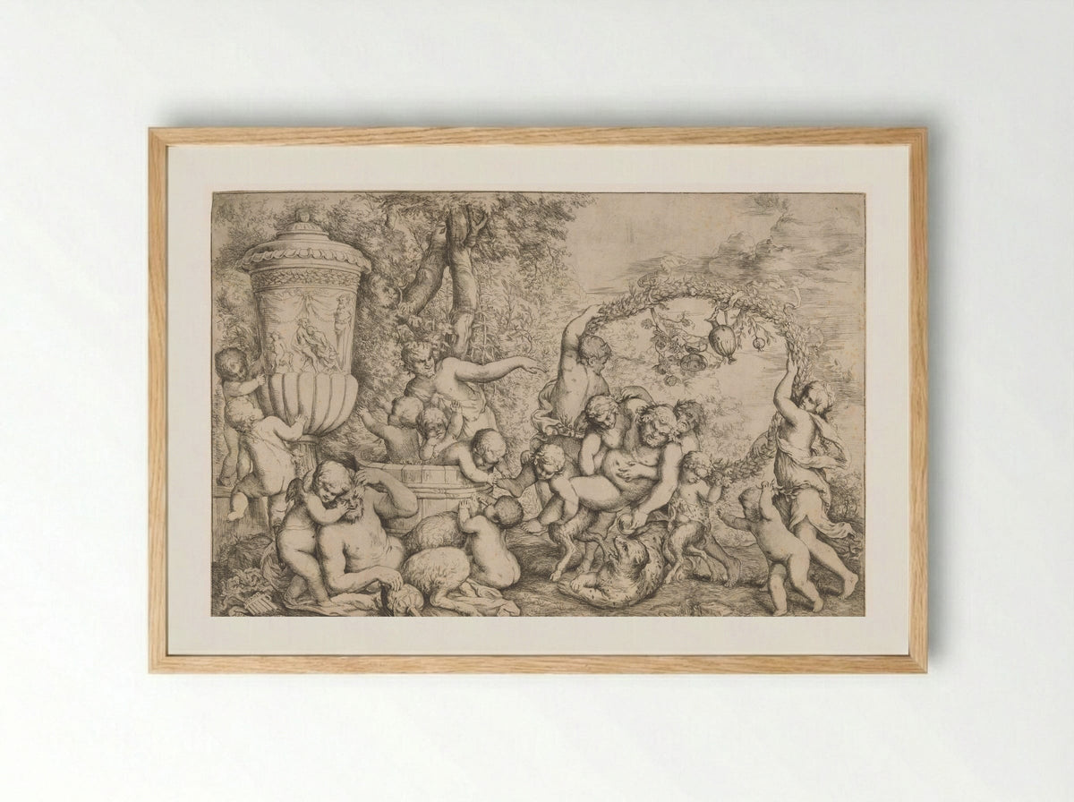 Bacchanal with Silenus - Giovanni Andrea Podestà - Framed Print Wood