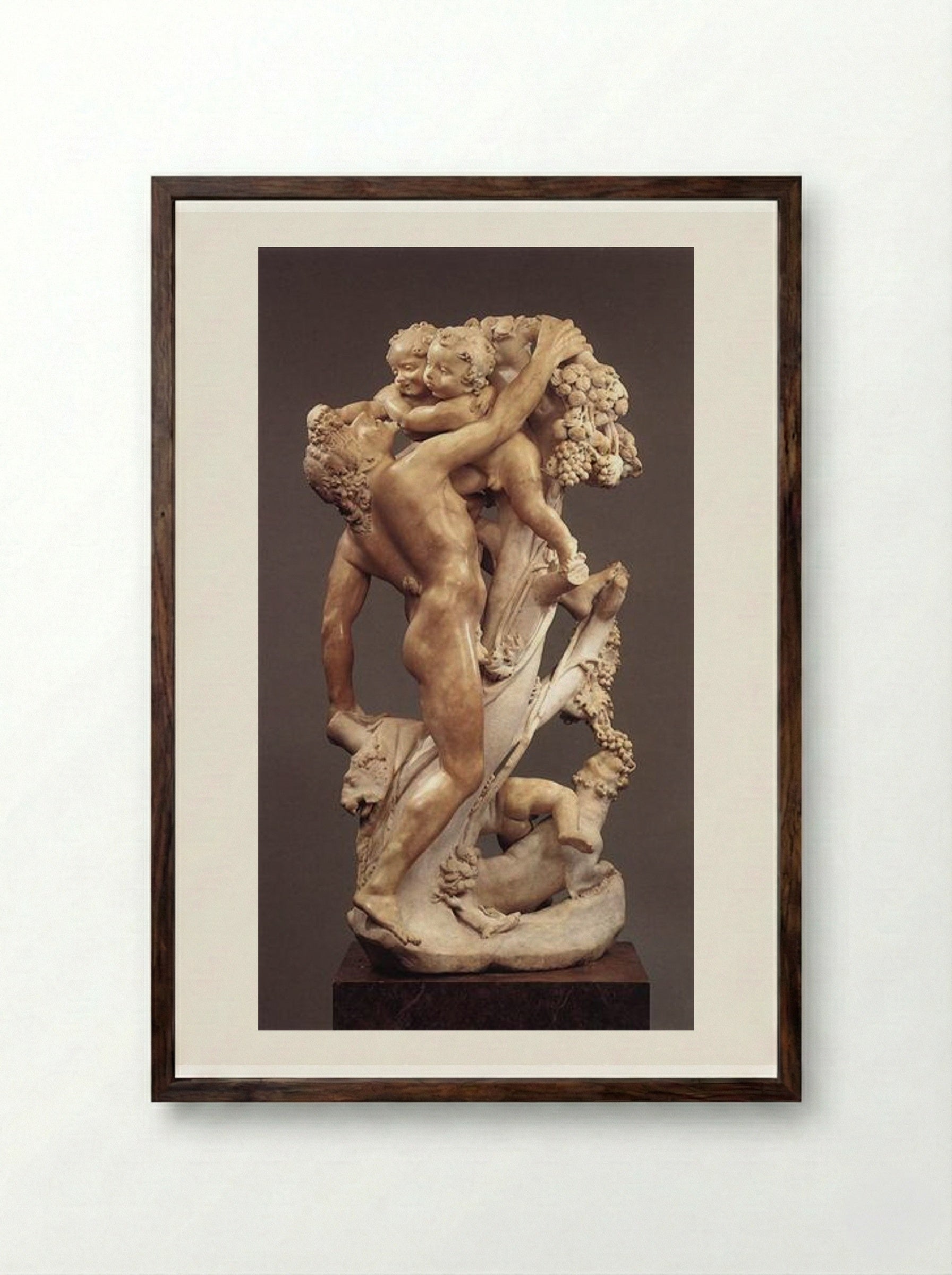 Bacchanal: A Faun Teased by Children - Gian Lorenzo Bernini - Framed Print Dark Wood