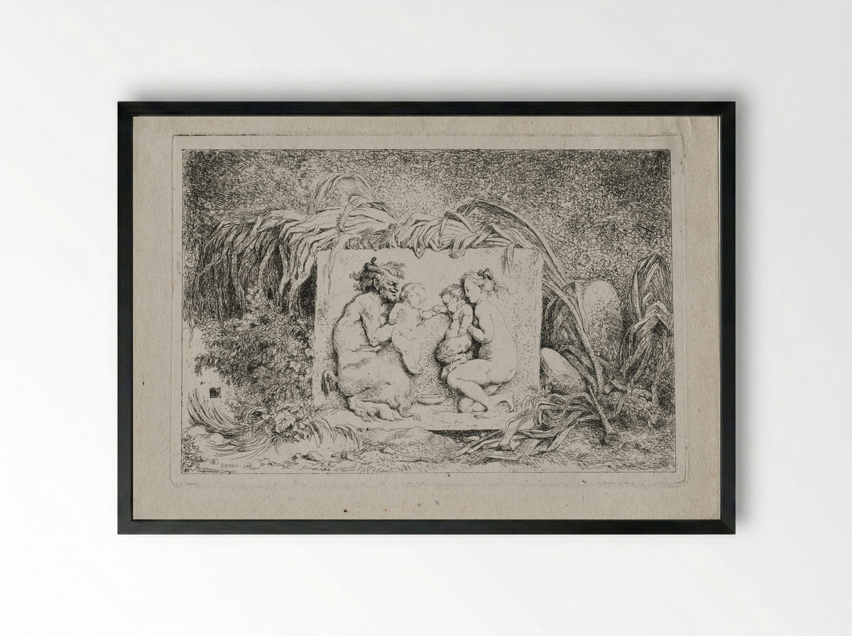 Bacchanales: The Satyr's Family - Jean-Honoré Fragonard - Framed Print Black