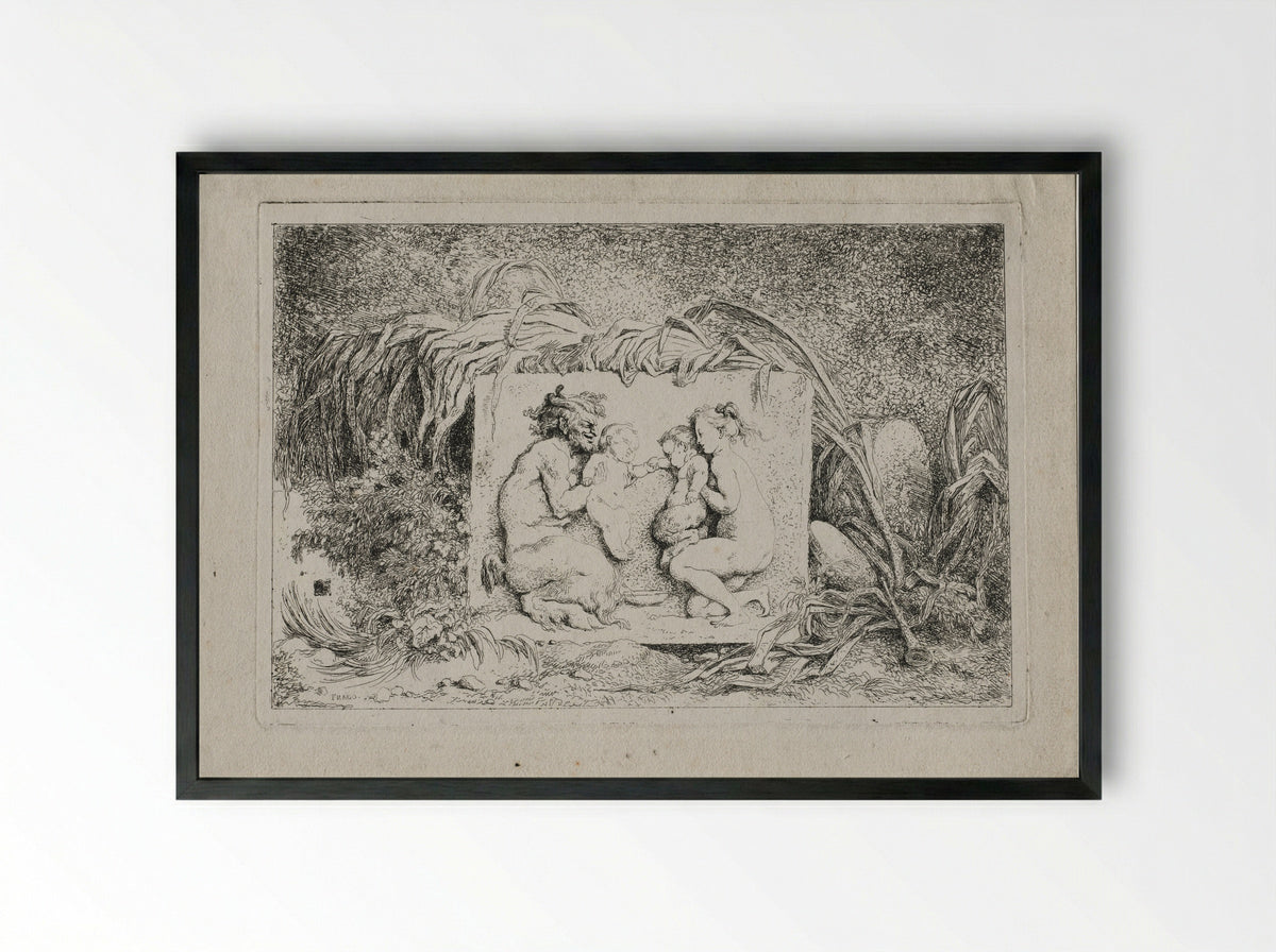 Bacchanales: The Satyr's Family - Jean-Honoré Fragonard - Framed Print Black