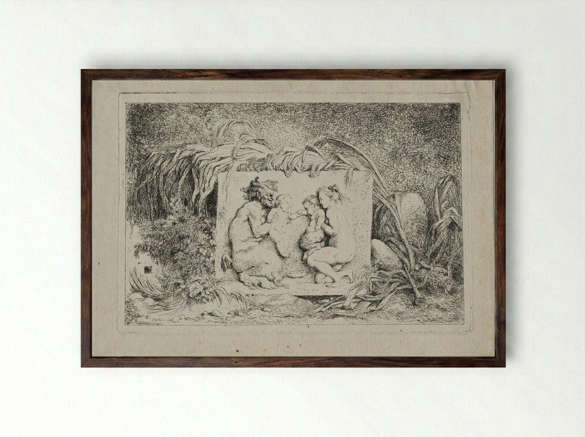 Bacchanales: The Satyr's Family - Jean-Honoré Fragonard - Framed Print Dark Wood