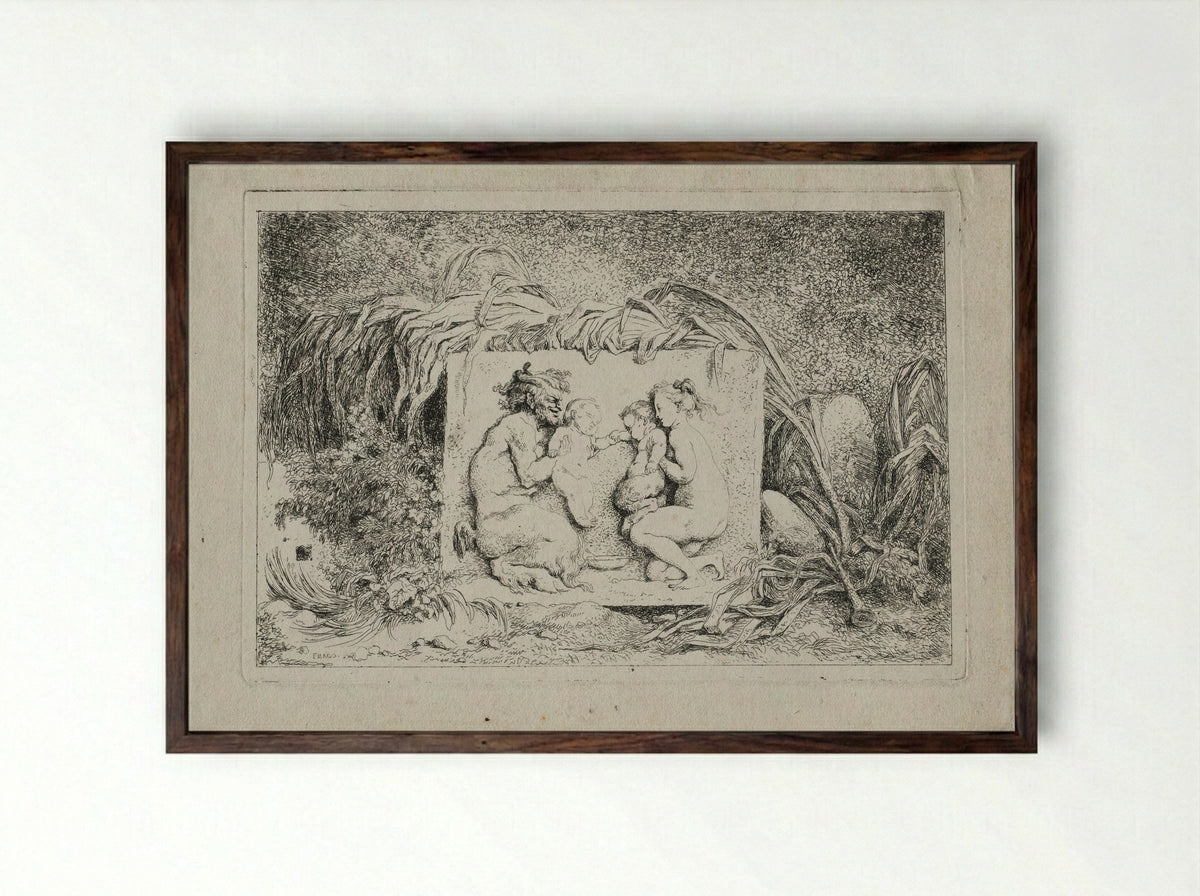 Bacchanales: The Satyr's Family - Jean-Honoré Fragonard - Framed Print Dark Wood