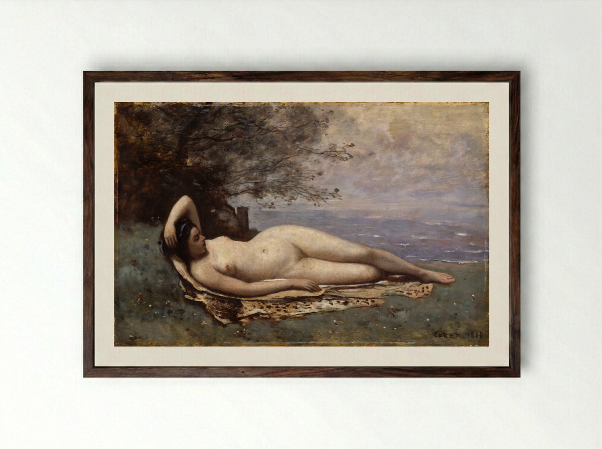 Bacchante by the Sea - Camille Corot - Framed Print Dark Wood
