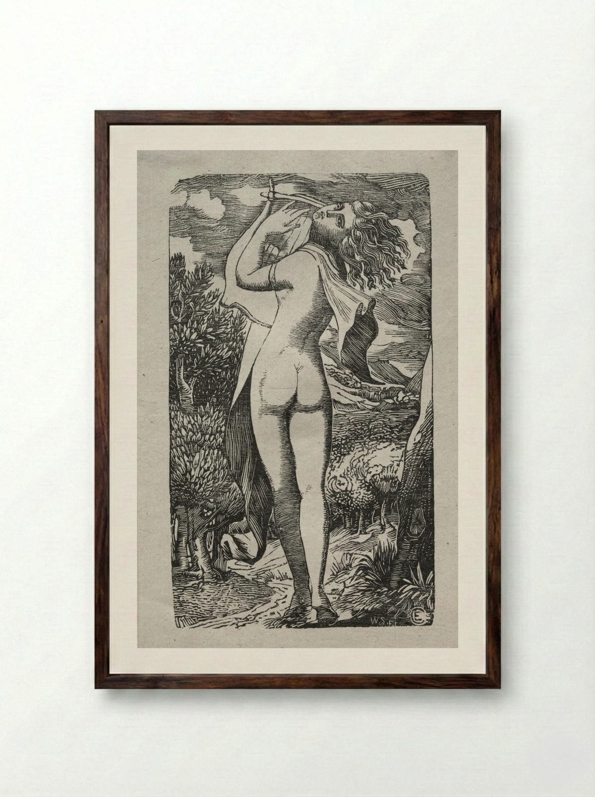 Bacchante or The Player on The Lyre - Edward Calvert - Framed Print Dark Wood
