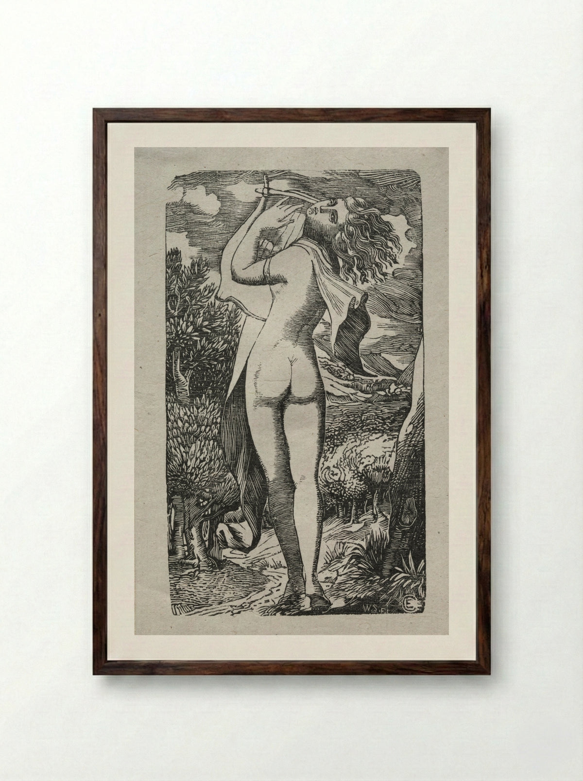 Bacchante or The Player on The Lyre - Edward Calvert - Framed Print Dark Wood