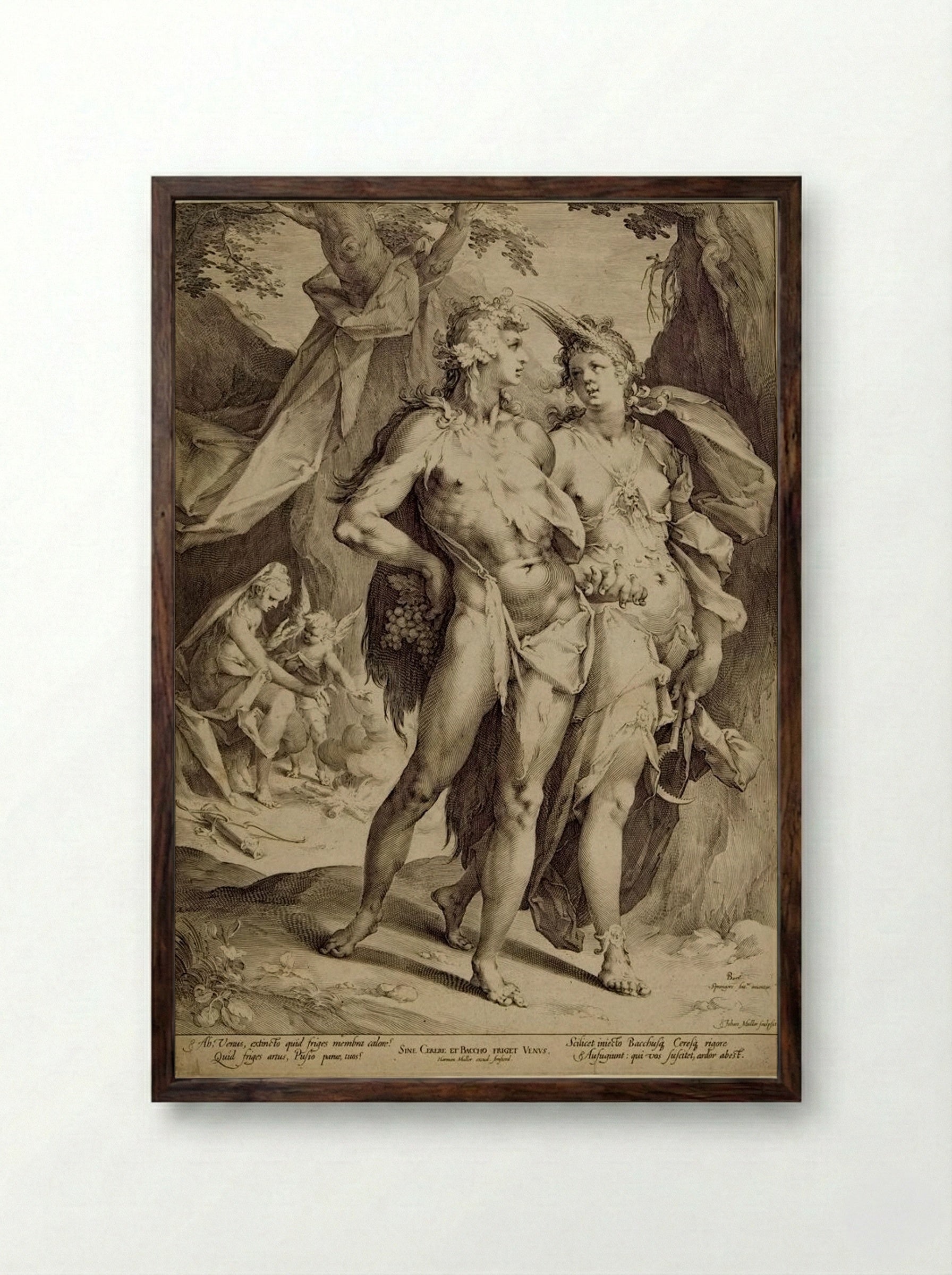 Bacchus, Ceres, and Venus - Jan Harmensz. Muller - Framed Print Dark Wood