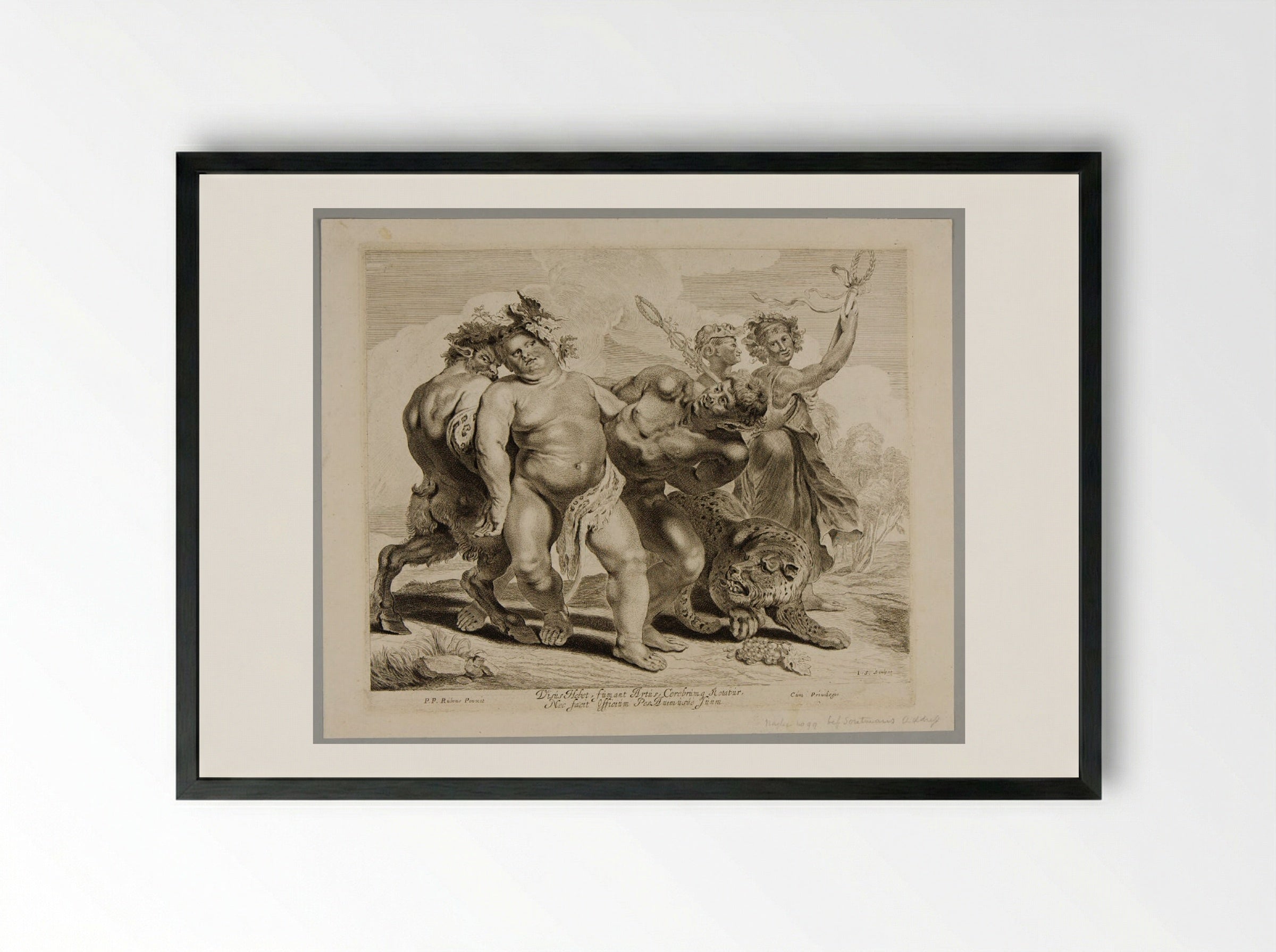 Bacchus Led by a Satyr and a Faun - Jonas Suyderhoef - Framed Print Black