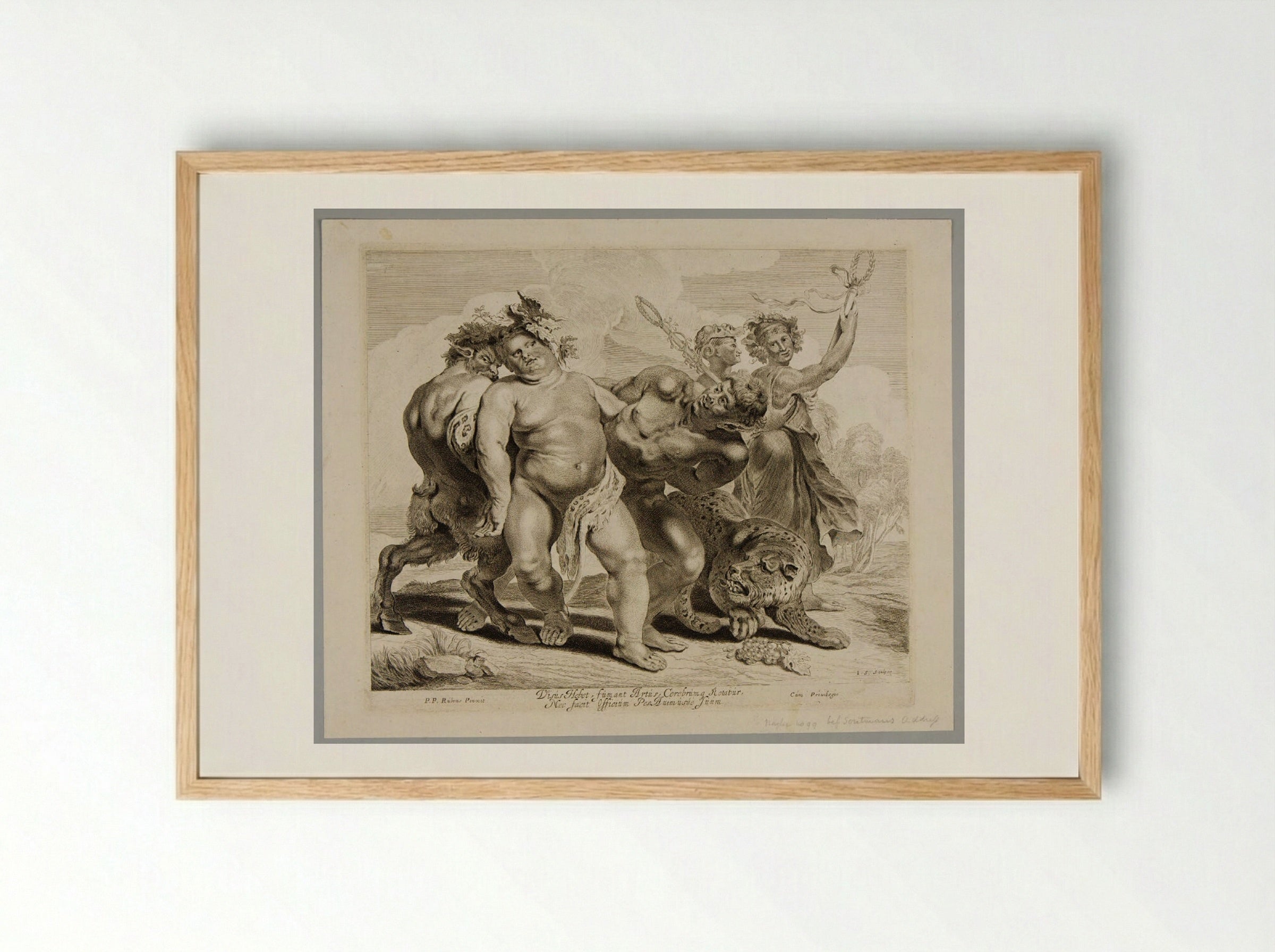 Bacchus Led by a Satyr and a Faun - Jonas Suyderhoef - Framed Print Wood