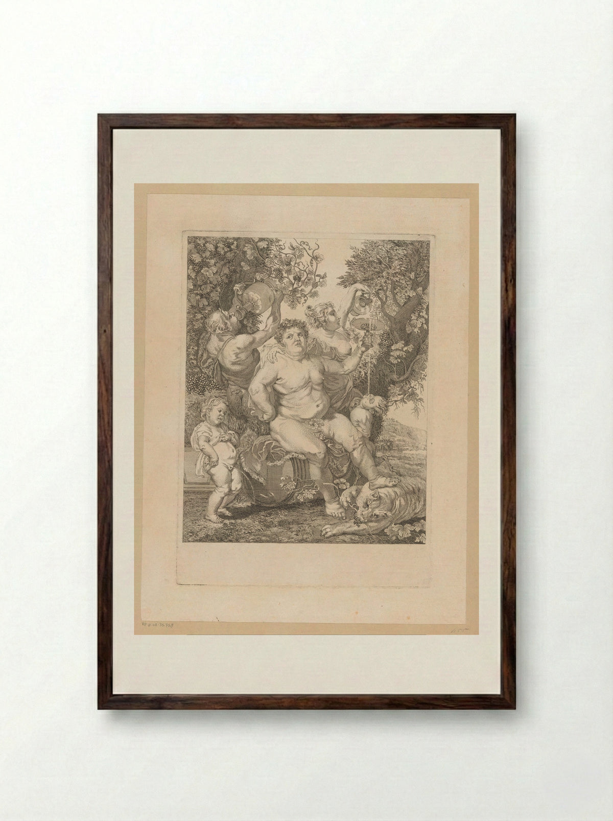 Bacchus on a Wine Barrel - Pietro Peiroleri - Framed Print Dark Wood