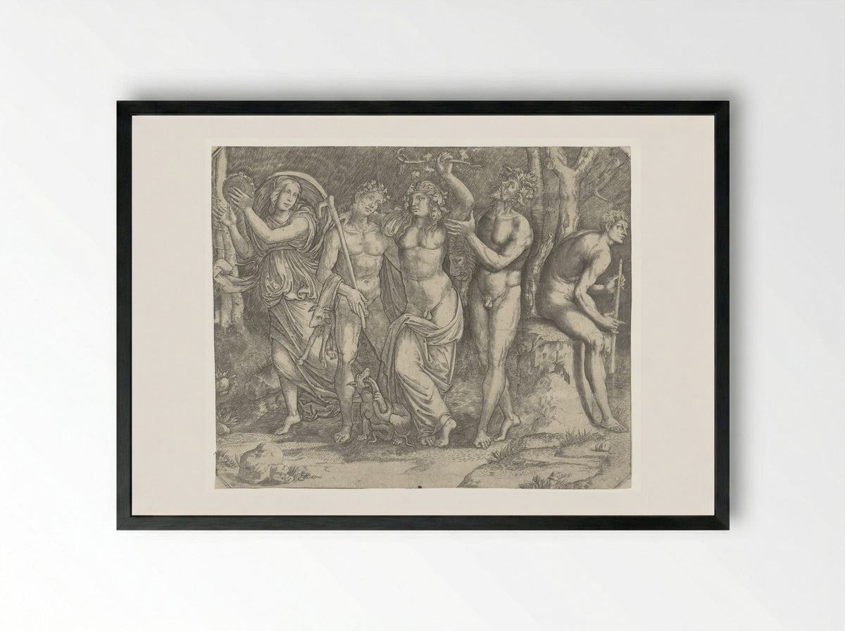 Bacchus with Bacchanals and a Maenad with a Tambourine - Giacomo Francia - Framed Print Black