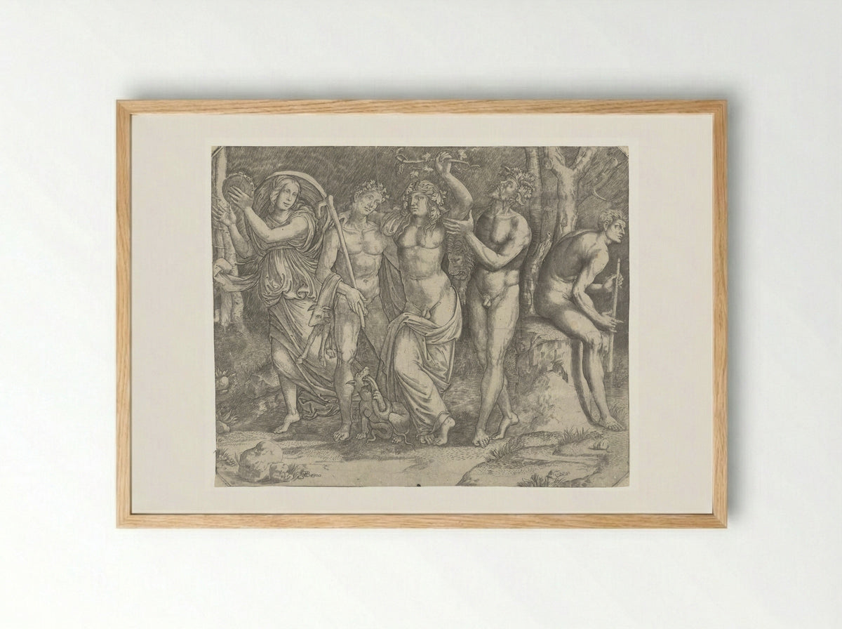 Bacchus with Bacchanals and a Maenad with a Tambourine - Giacomo Francia - Framed Print Wood