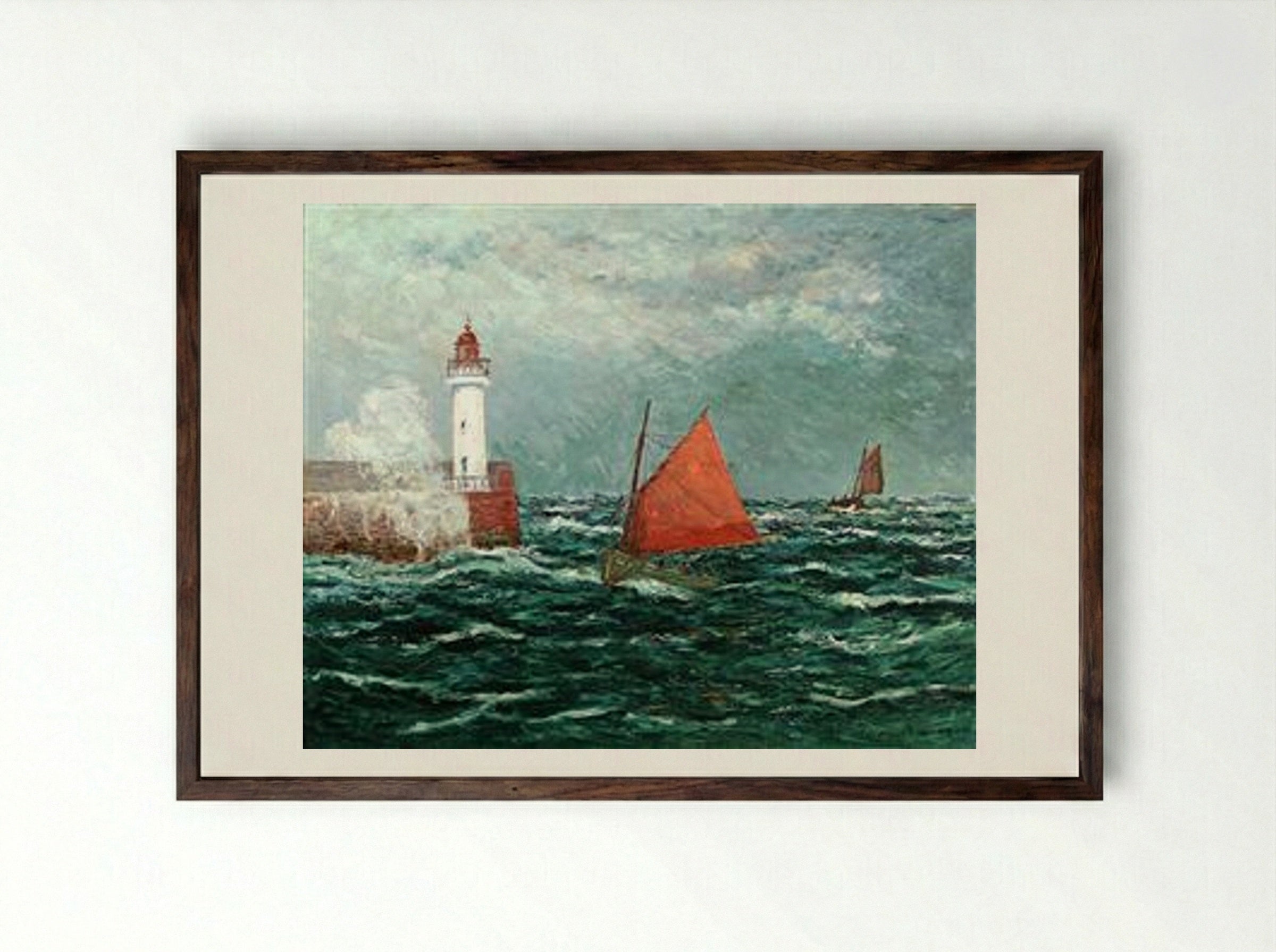 Back to Fishing boats in Belle-Isle-en-Mer - Maxime Maufra - Framed Print Dark Wood