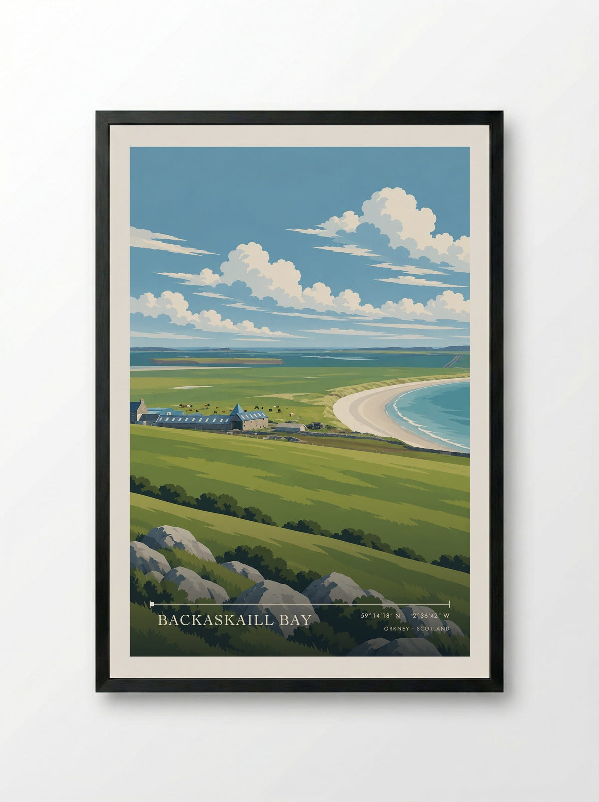 Backaskaill Bay, Orkney | Travel Poster - Framed Print Black