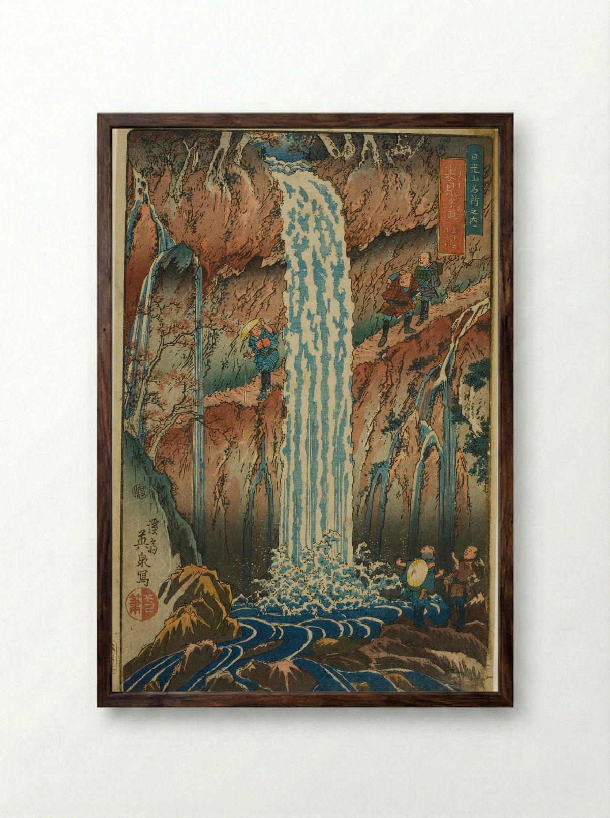 Backward-viewing Falls - Keisai Eisen - Framed Print Dark Wood