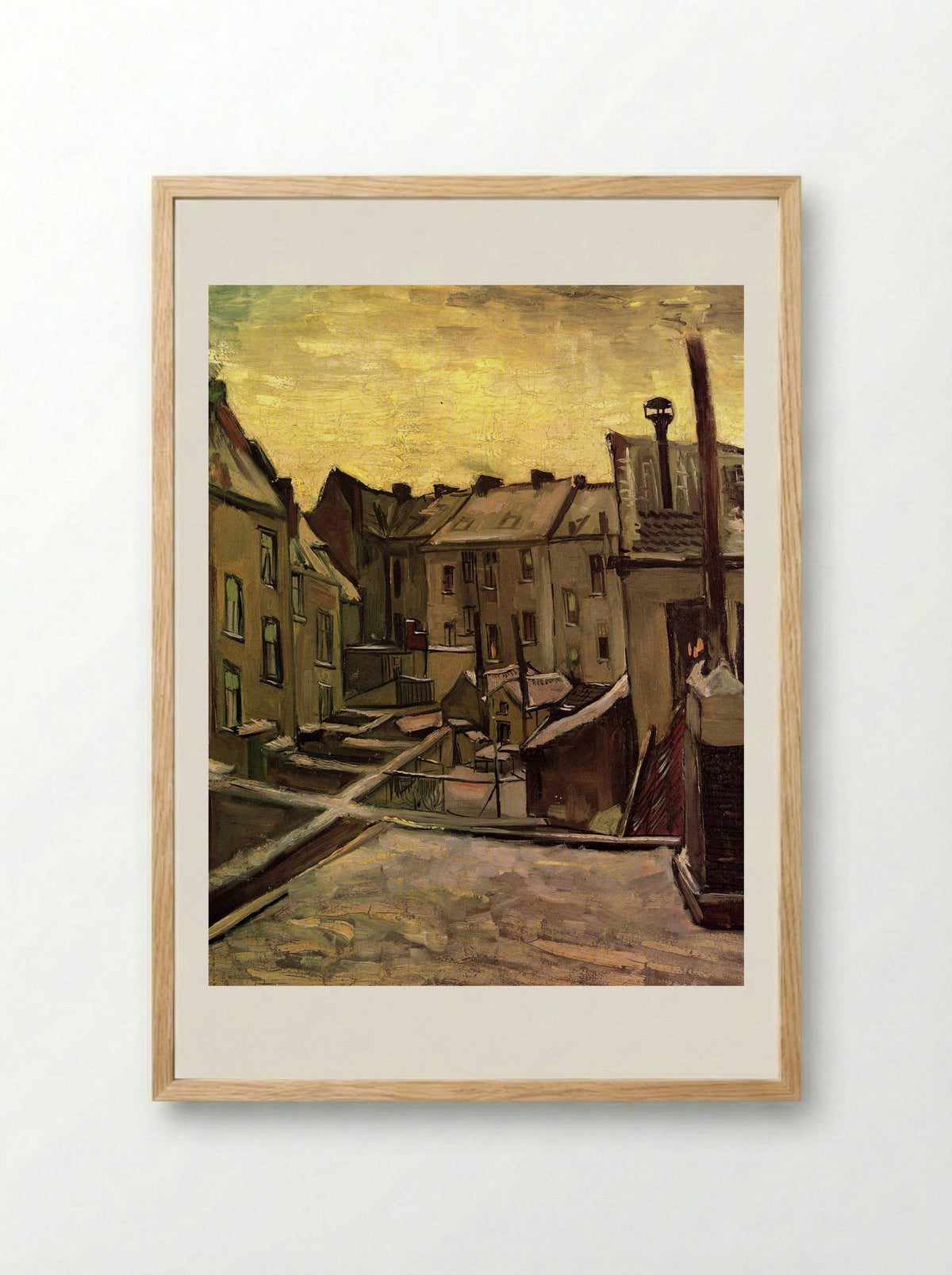 Backyards of Old Houses in Antwerp in the Snow - Vincent van Gogh - Framed Print Wood