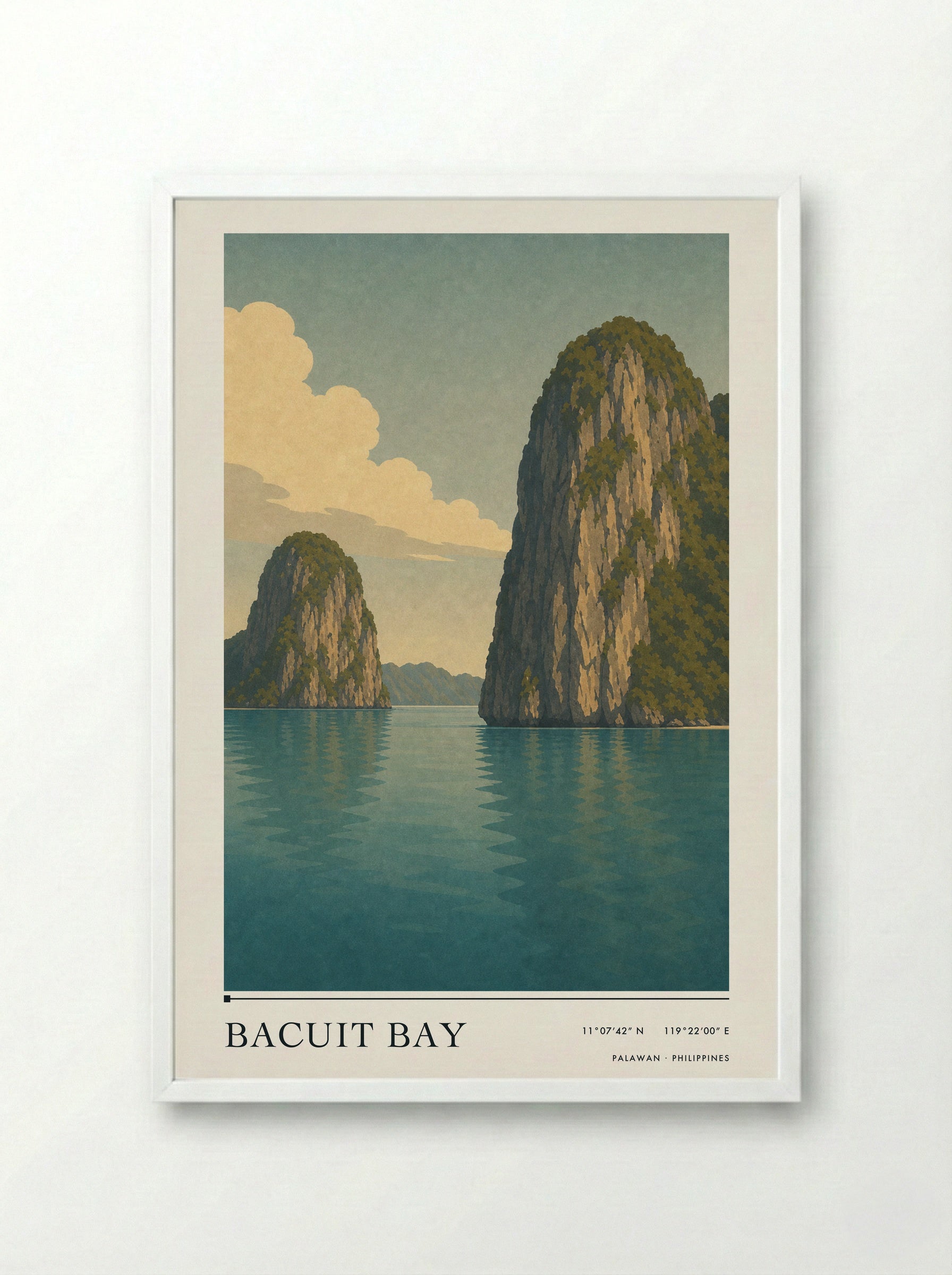 Bacuit Bay Travel Poster Artwork - Framed Print White