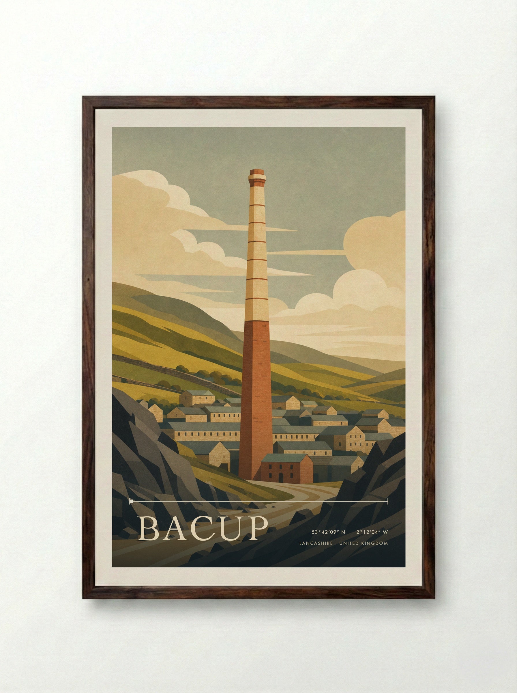 Bacup Lancashire United Kingdom Travel Poster - Framed Print Dark Wood