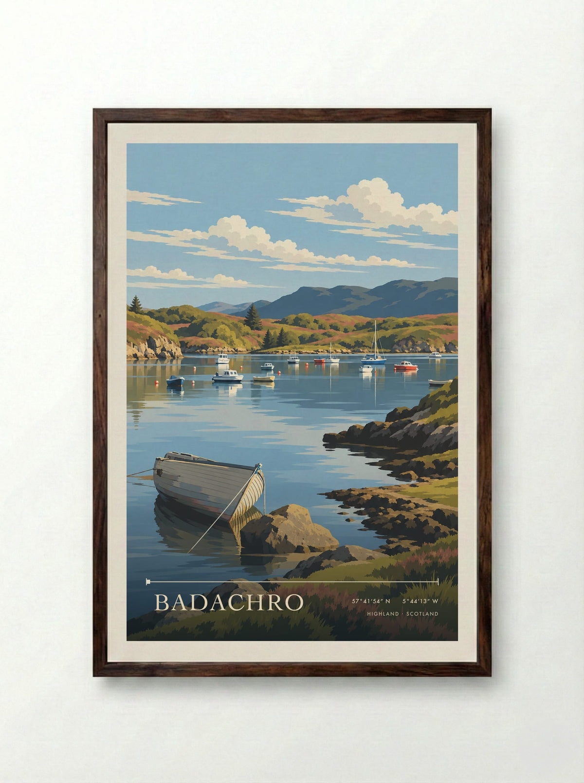 Badachro, Highland | Travel Poster - Framed Print Dark Wood