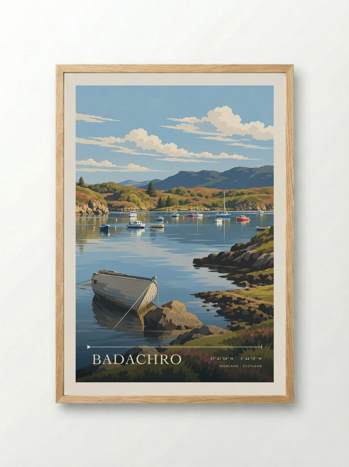 Badachro, Highland | Travel Poster - Framed Print Wood