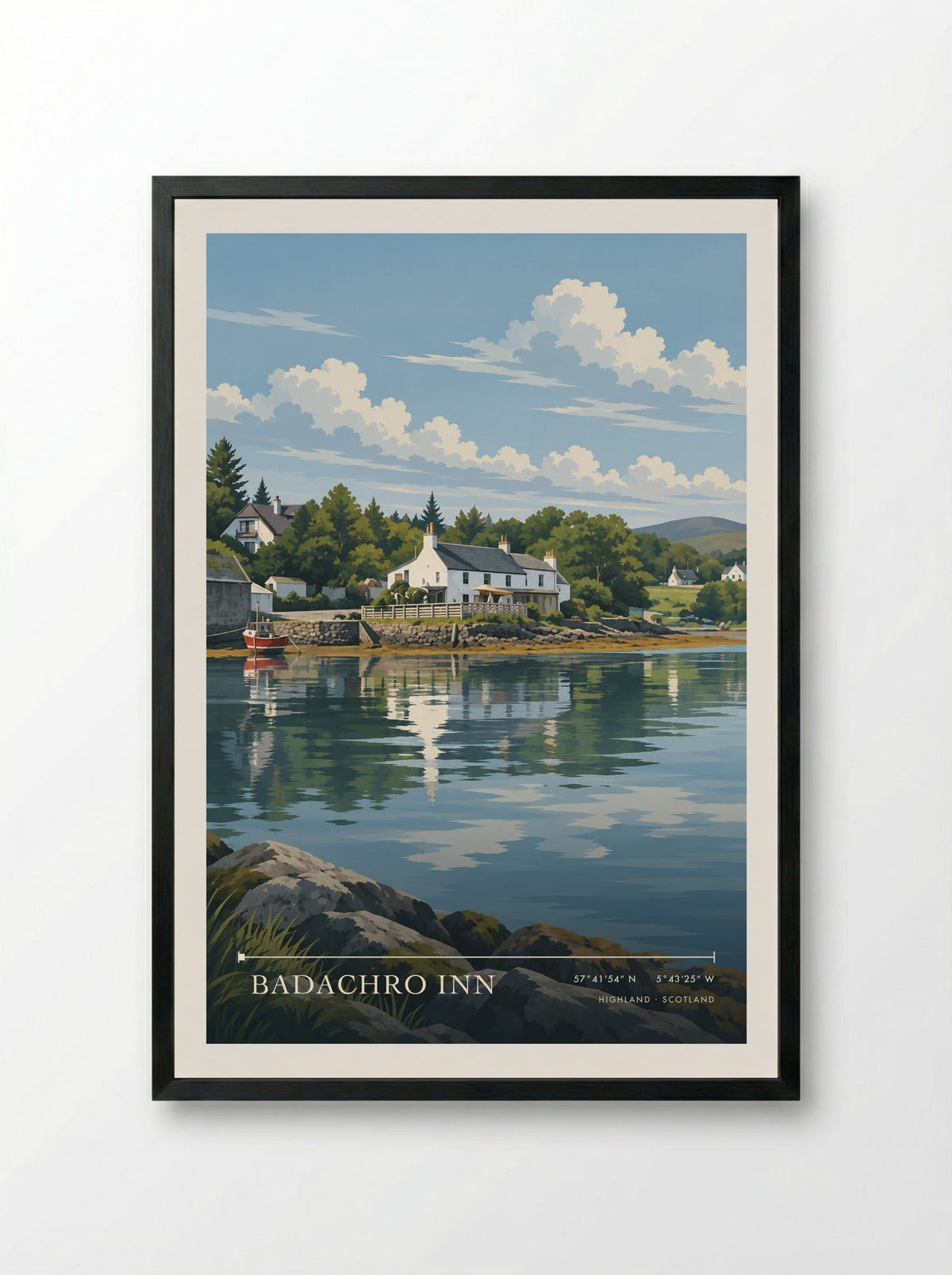 Badachro Inn, Highland | Travel Poster - Framed Print Black