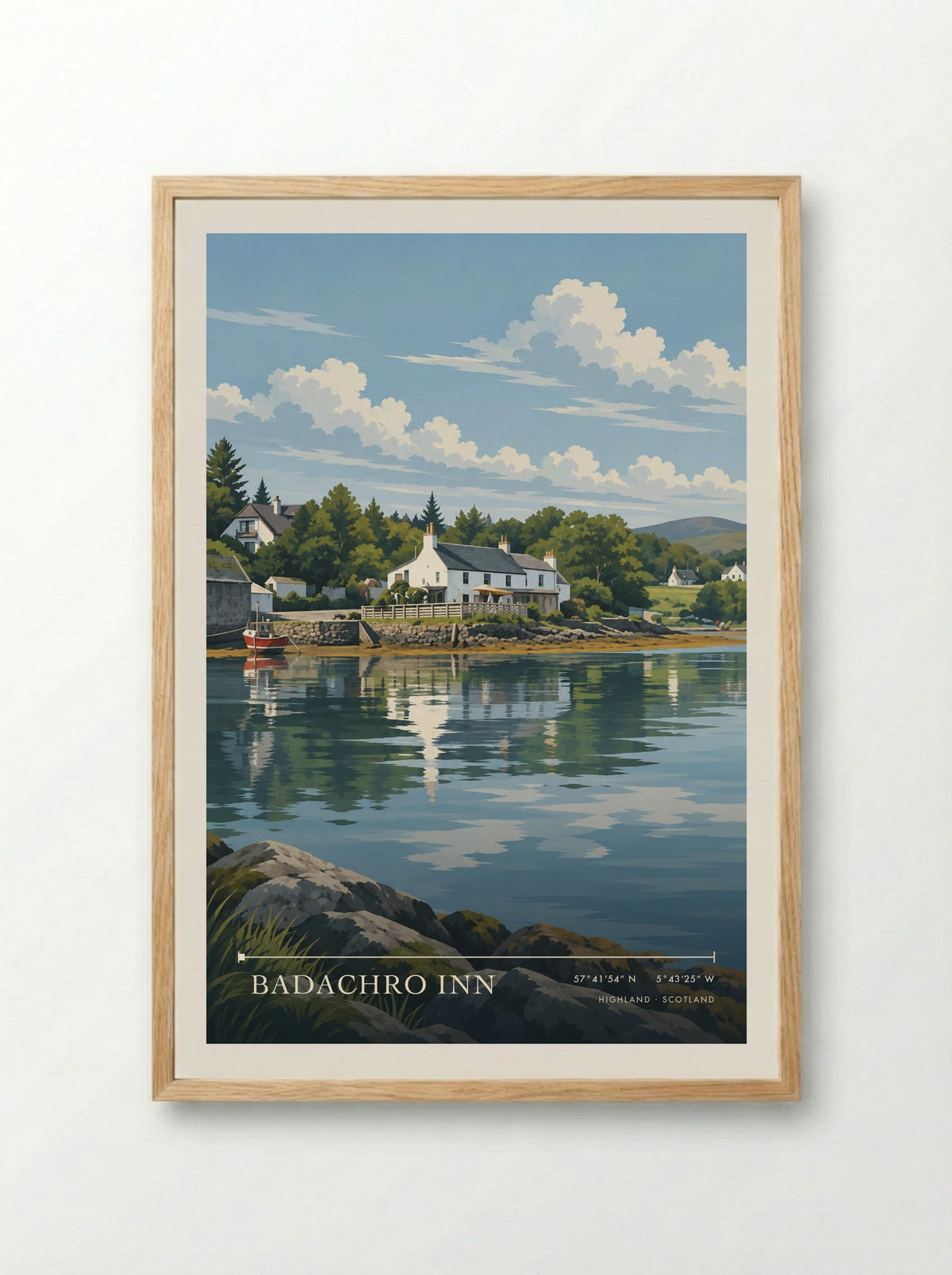 Badachro Inn, Highland | Travel Poster - Framed Print Wood