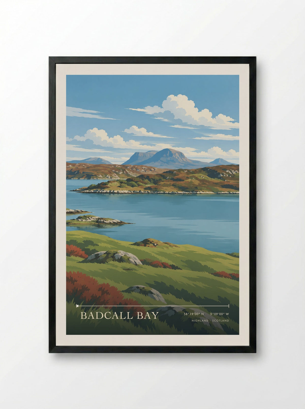 Badcall Bay, Highland | Travel Poster - Framed Print Black