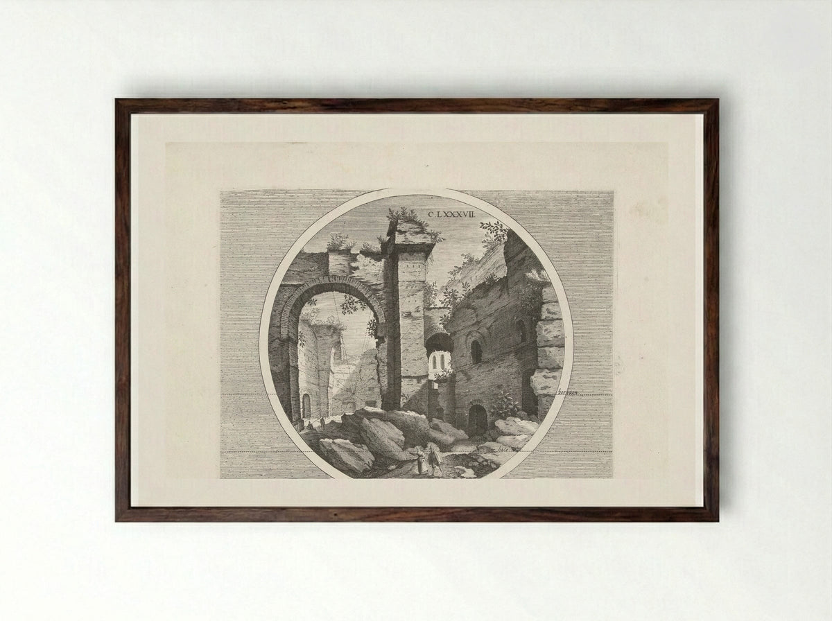 Baden van Diocletianus, met arcade - Hendrick Hondius (I) - Framed Print Dark Wood